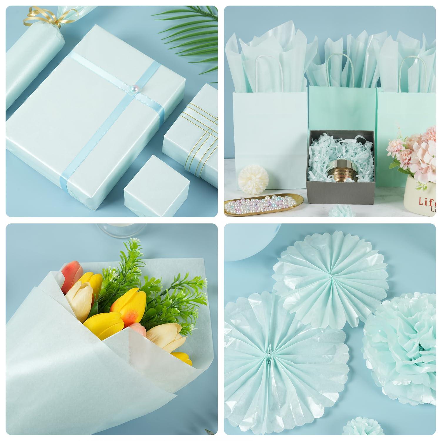 RUIFUN Metallic Light Blue Tissue Paper Sheets 20 x 14 inches, 60 Sheets Shiny Baby Blue Tissue Paper for Gift Bags Crafts Gift Wrapping, Blue Tissue Paper Bulk for Birthday Weddings Baby Shower Party Decor