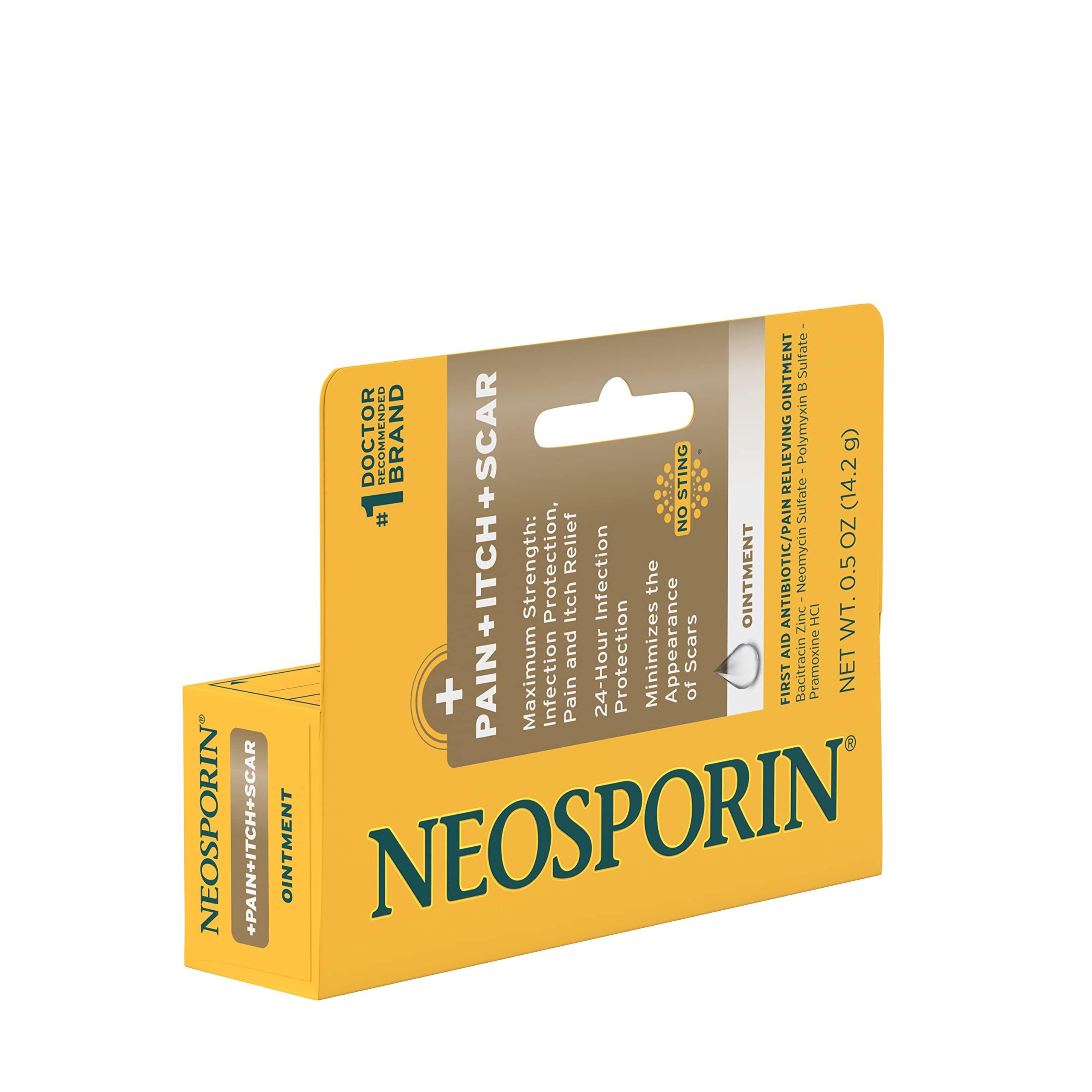 Neosporin Neosporin Antibiotic Pain-Relieving, Anti-Itch, & Scar Appearance Minimizer Ointment with Neomycin & Bacitracin Zinc, 24-Hour Infection Protection for Minor Cuts, Scrapes & Burns,.5 oz