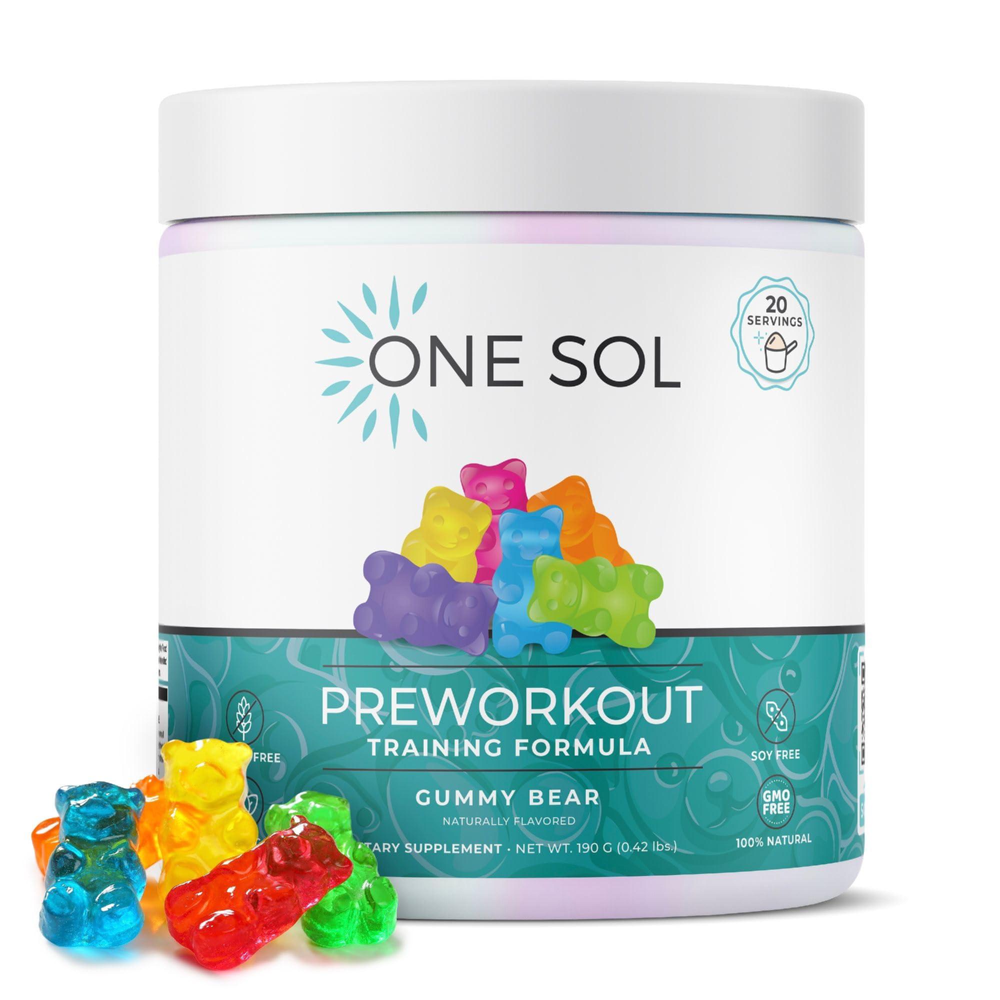 One Sol One Sol Pre-Workout for Women, Enhanced Pump & Focus, No Jitters Or Crash, Natural Ingredients, 100% Vegan, Gluten Free & Soy Free, (Gummy Bear)