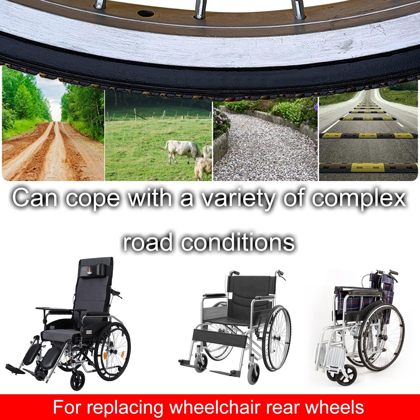 ESOYAWE ESOYAWE Wheelchair Wheels Replacement 2 Pack 24\", Non-Slip Puncture Proof Polyurethane Solid Tire Wheelchair Rear Wheels, Aluminum Alloy Hub Wheelchair Accessories