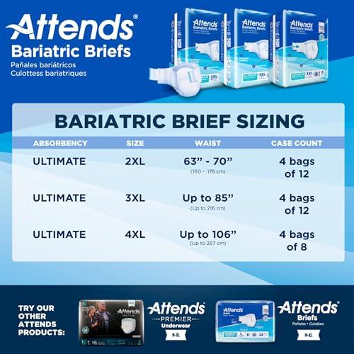 Attends Attends Bariatric Incontinence Disposable Briefs, XX-Large, 63\"-70\" Waist with Tab Closures, Ultimate Absorbency and Leakage Protection, 48ct Case
