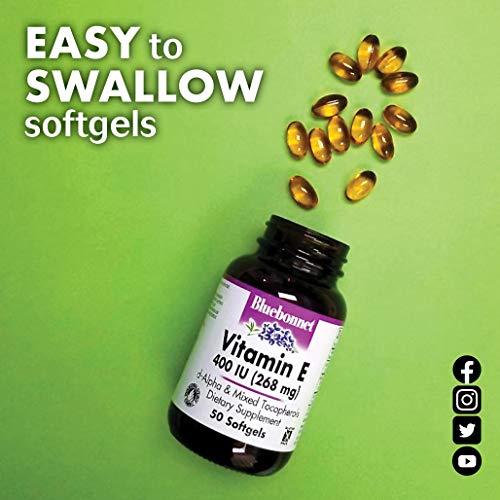 Bluebonnet Bluebonnet Nutrition Vitamin E 400 IU (268 mg) Mixed Tocopherols Softgels, Free Radical Portection & Cardiovascular Support, Gluten-Free, Dairy-Free, Softgels, Servings, 100 Count