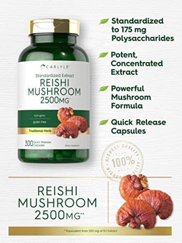 Carlyle Carlyle Reishi Mushroom Supplement 2500mg | 300 Capsules | Non-GMO, Gluten Free Reishi Mushroom Extract