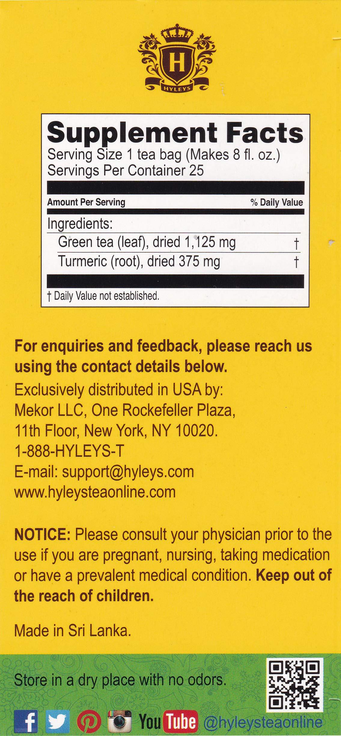 HYLEYS Tea Hyleys Turmeric & Green Tea - Natural Antioxidant Herbal Tea - 25 Tea Bags