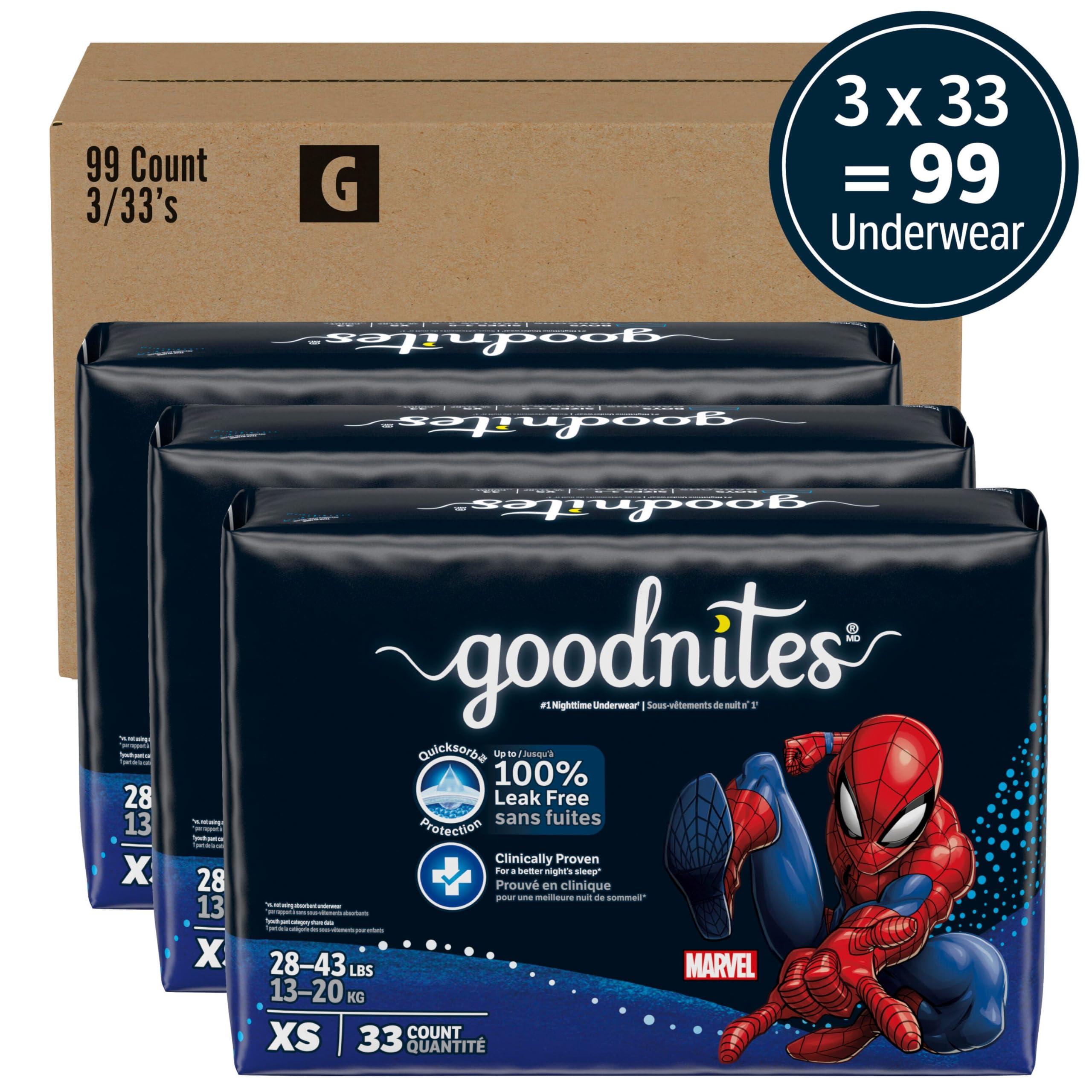 GoodNites Goodnites Nighttime Bedwetting Underwear, Boys\' XS (28-43 lb.), 99 Ct (3 Packs of 33), Packaging May Vary