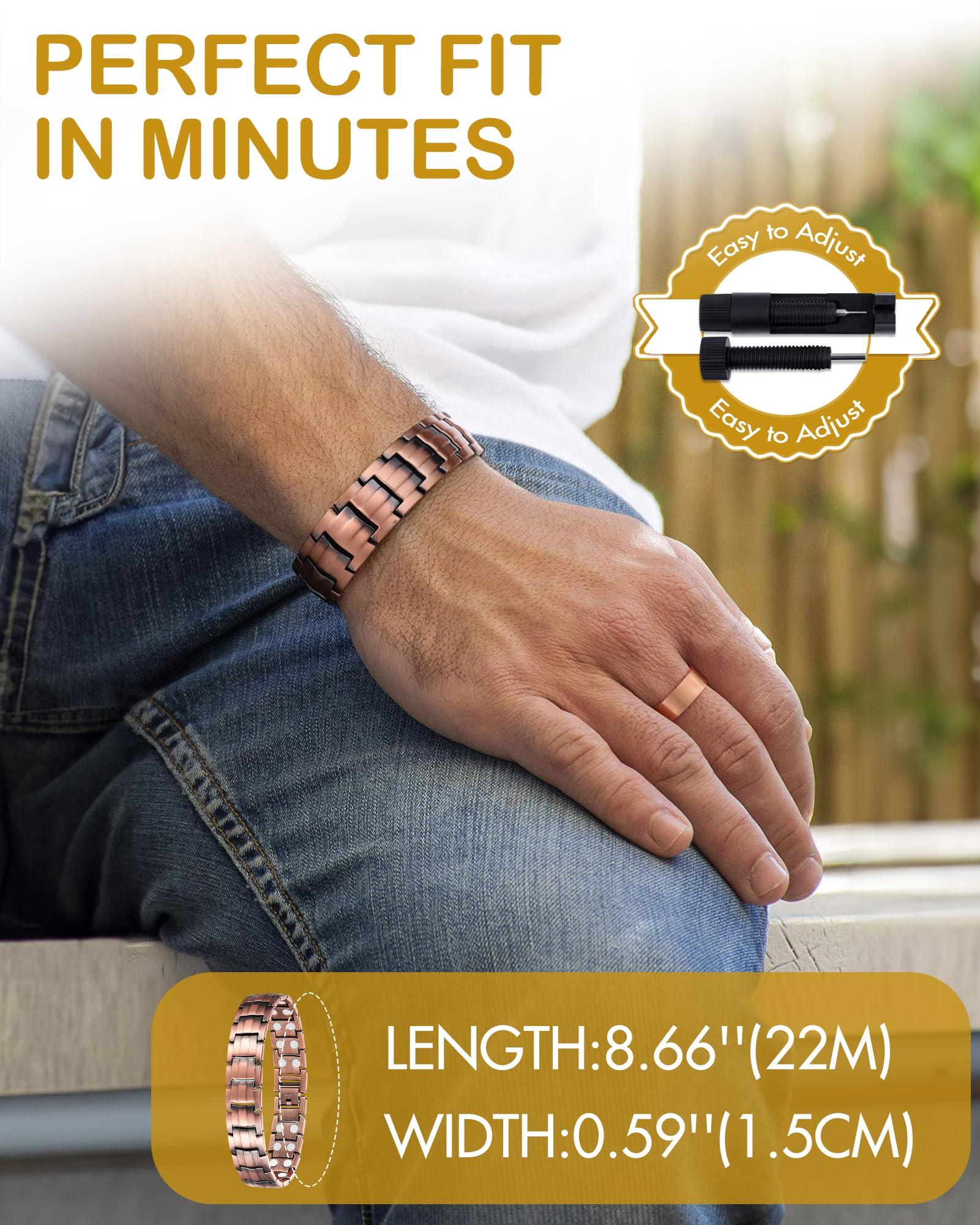 Feraco Feraco Men\'s Copper Magnetic Bracelet and Ring Elegant 99.99% Solid Copper Bracelets with Double-Row Strong Magnets, Magnetic Field Therapy Jewelry