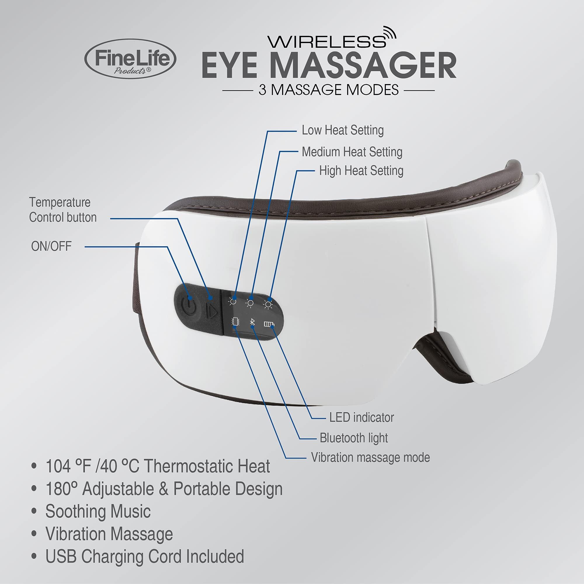 FineLife Eye Massager with Heat Vibration Therapy - Eye Massager with Smart Bluetooth Connection- Ocular and Migraine Relief - Relief Stress and Improve Relaxation - Relief Headache with Eye Tension Massage