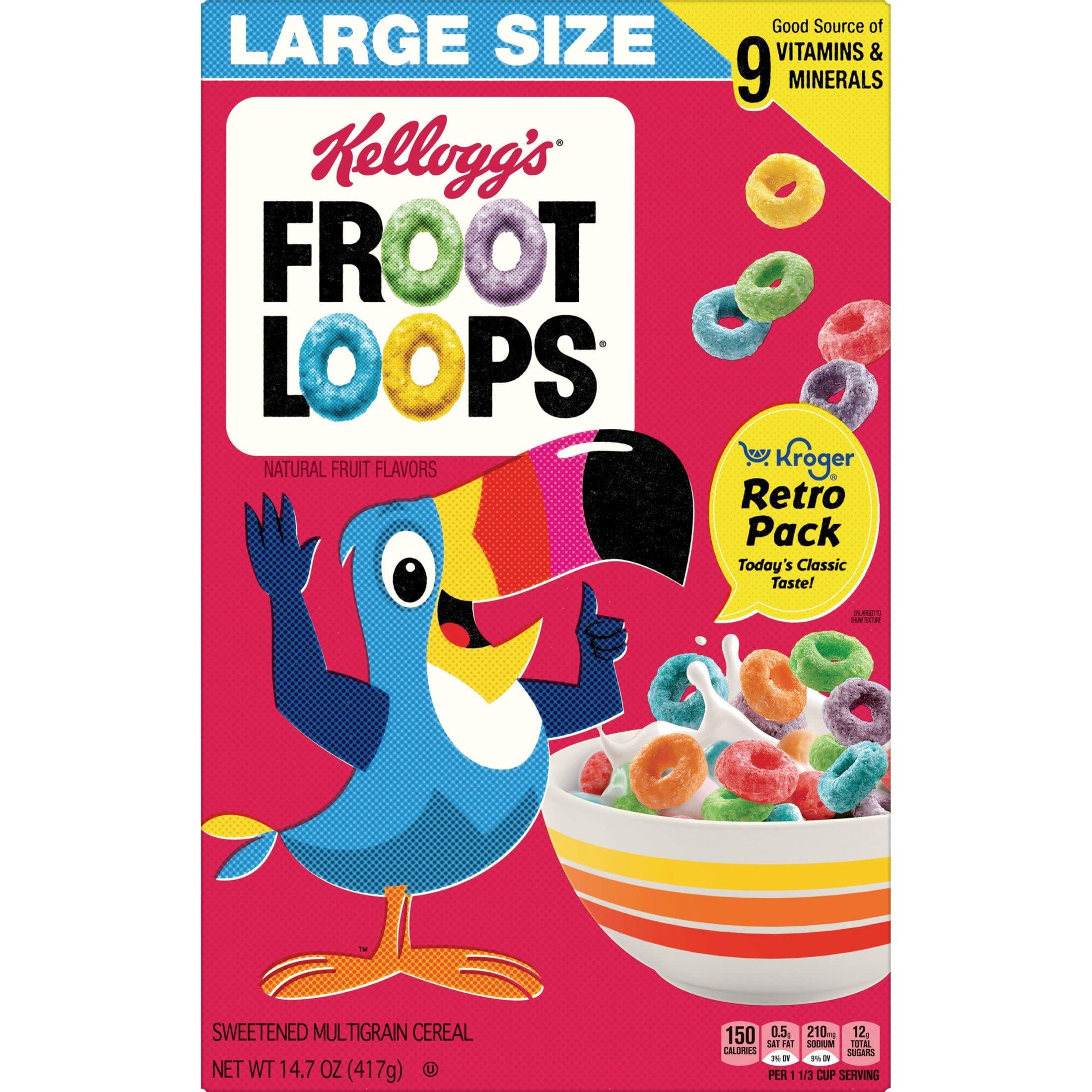 Froot Loops Froot Loops Breakfast Cereal, Fruit Flavored, Breakfast Snacks with Vitamin C, Large Size, Original, 14.7oz Box (1 Box)