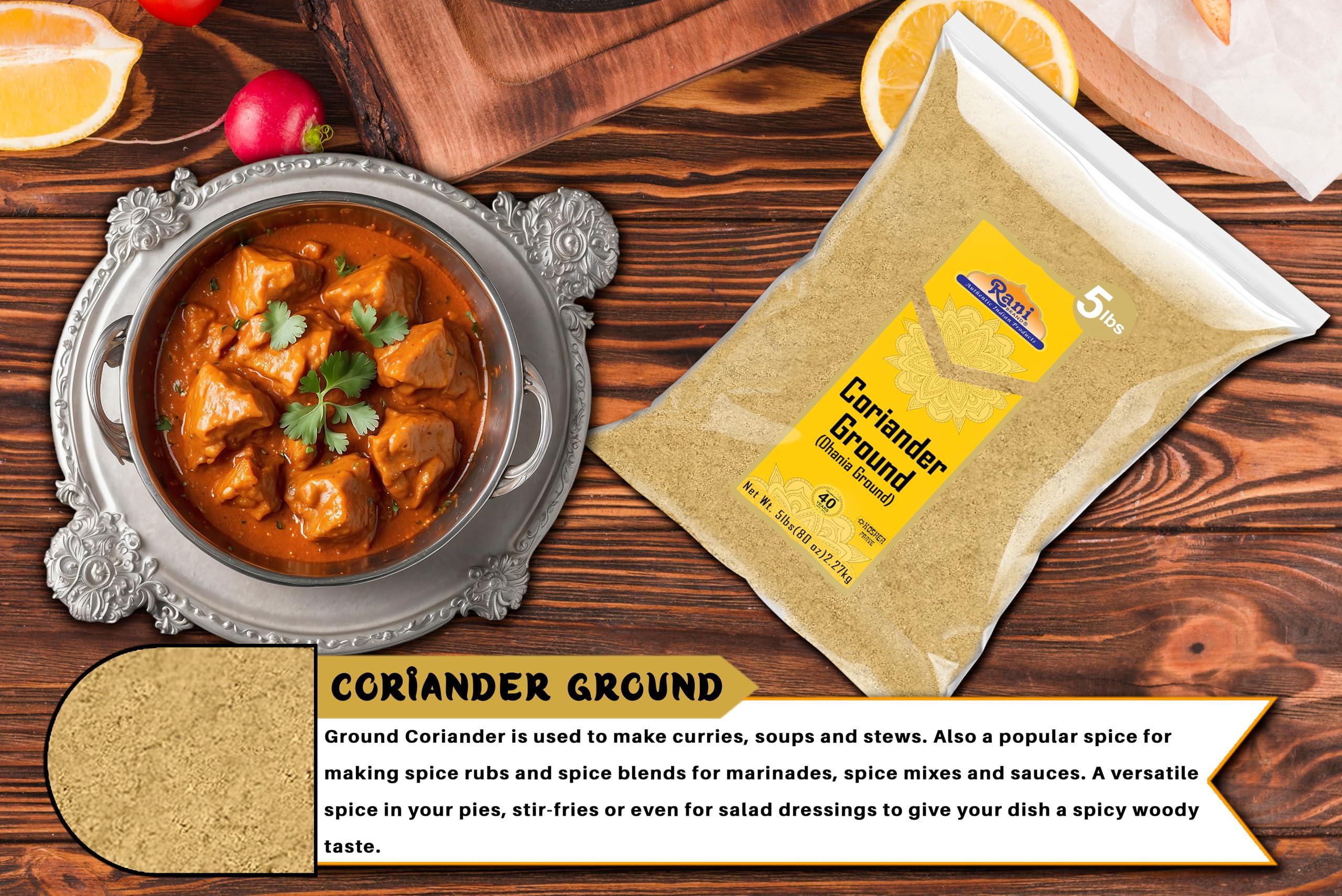 Rani Brand Authentic Indian Products Rani Coriander Ground Powder (Indian Dhania) Spice 80oz (5lbs) 2.27kg Bulk ~ All Natural | Salt-Free | Vegan | No Colors | Gluten Friendly | NON-GMO | Kosher | Indian Origin