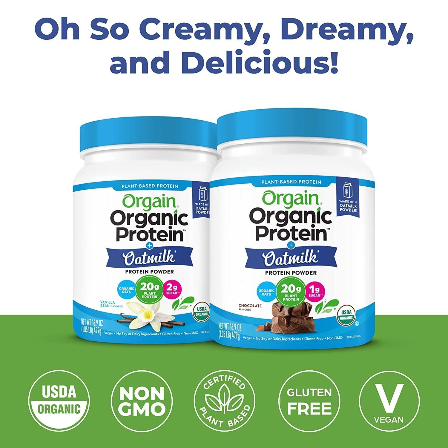 Orgain Orgain Organic Vegan Protein Powder + Oat Milk, Vanilla Bean - 20g Plant Based Protein, Gluten Free, No Dairy, Soy or Lactose Ingredients, Low Sugar, Non-GMO, Kosher, For Shakes & Smoothies - 1.05lb