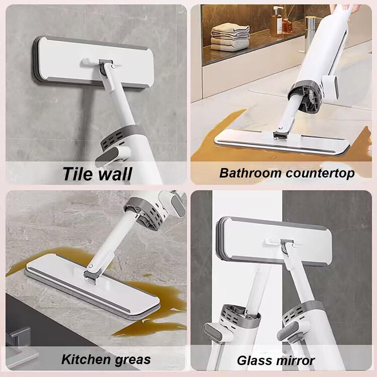 RIEONA Rotatable Self-Squeeze Mini Mop with Crevice Brush, Short Rotatable Hand Wash-Free Flat Squeeze Mop, Portable Self-Squeeze 3 in 1 Mini Mop Cleaning Tools for Desk, Floor ( Color : Gray )