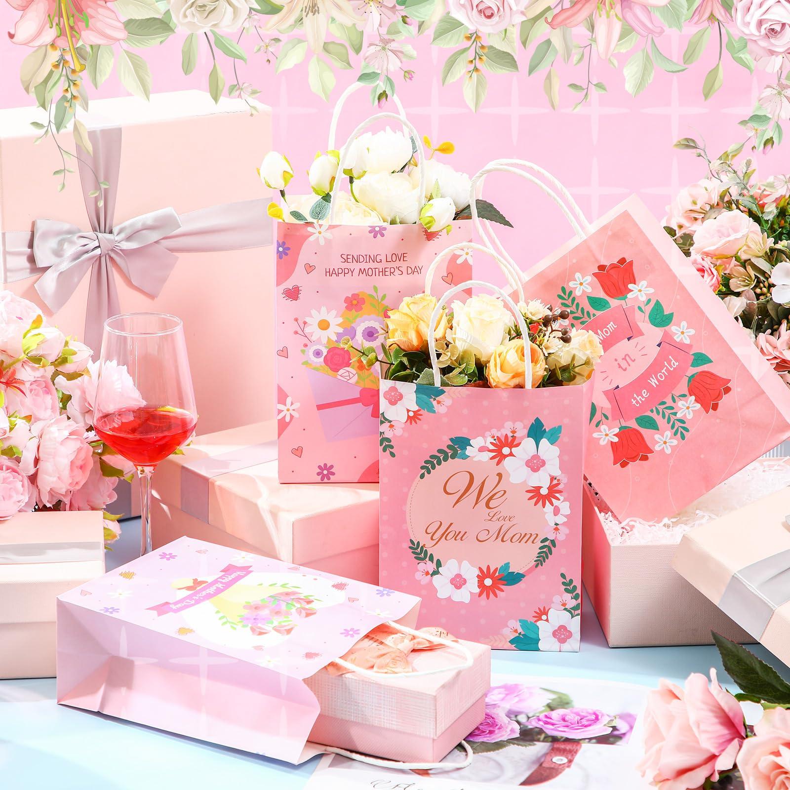Silkfly Silkfly 48 Pieces Mother Day Gift Bags Bulk Floral Gift Bags with Handle Happy Mother Day Party Favor Bags Flower Treat Bags Love You Mom Goodie Bags for Mother Day Party Decorations Supplies