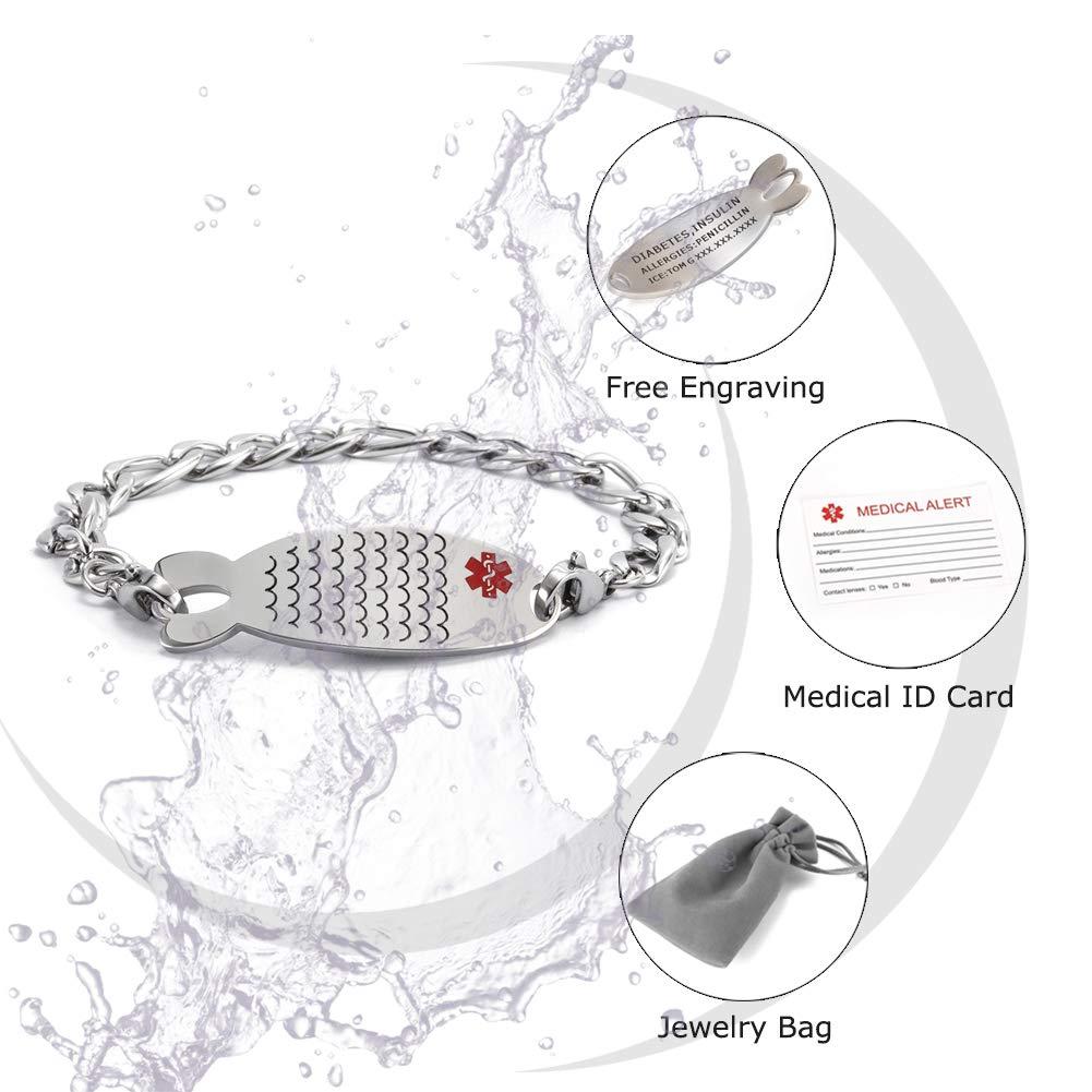 BAIYI HOPE BAIYI HOPE Personalized Medical Alert ID Bracelets Custom Engraved Stainless Steel Medical Emergency Bracelet for Girls, 6 inch