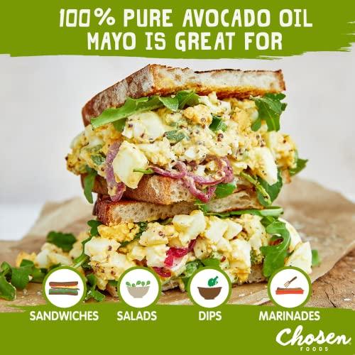 Chosen Foods Chosen Foods Classic Vegan Avocado Oil-Based Mayonnaise, Gluten & Dairy Free, Low-Carb, Keto & Paleo Diet Friendly, Mayo for Sandwiches, Dressings and Sauces (12 fl oz)