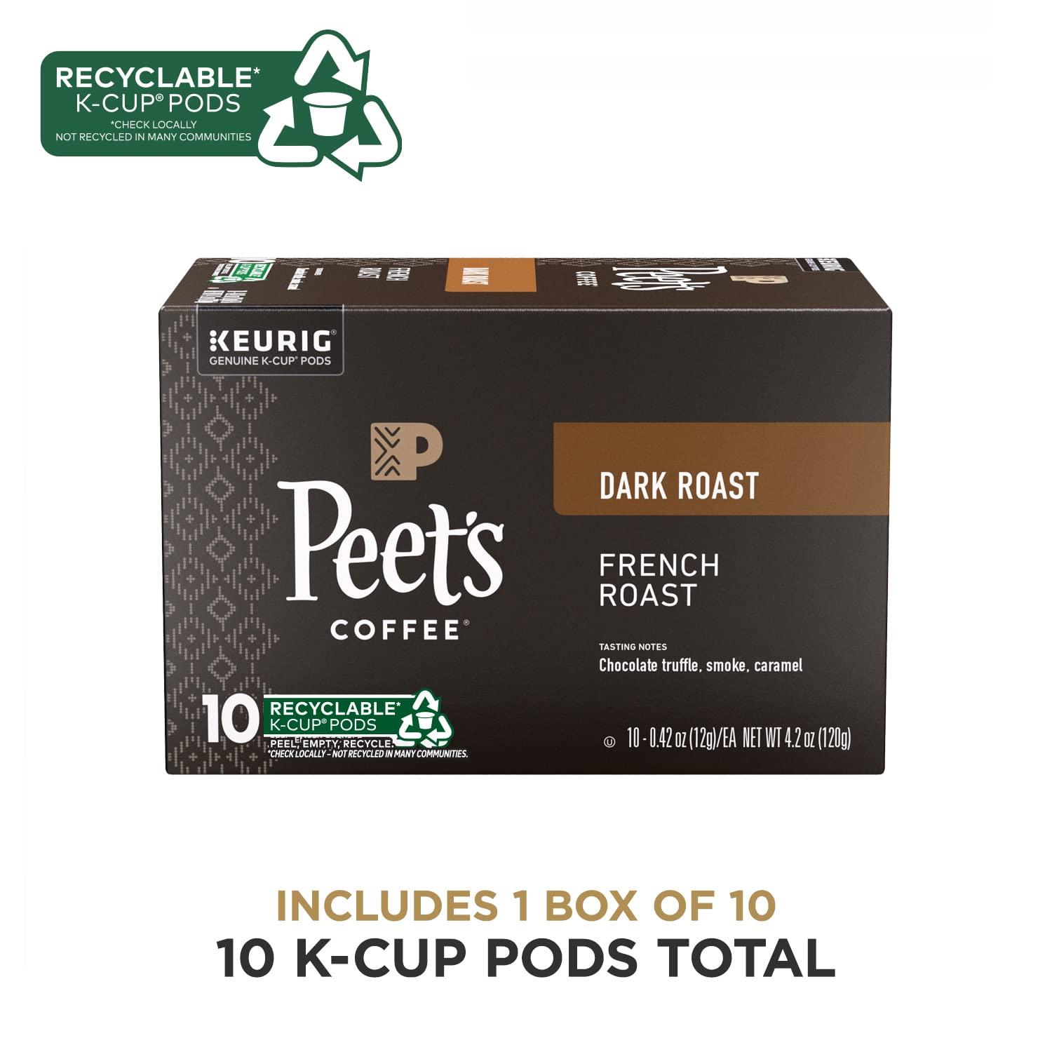 Peet's Coffee Peet's Coffee, Dark Roast K-Cup Pods for Keurig Brewers - French Roast 10 Count (1 Box of 10 K-Cup Pods)