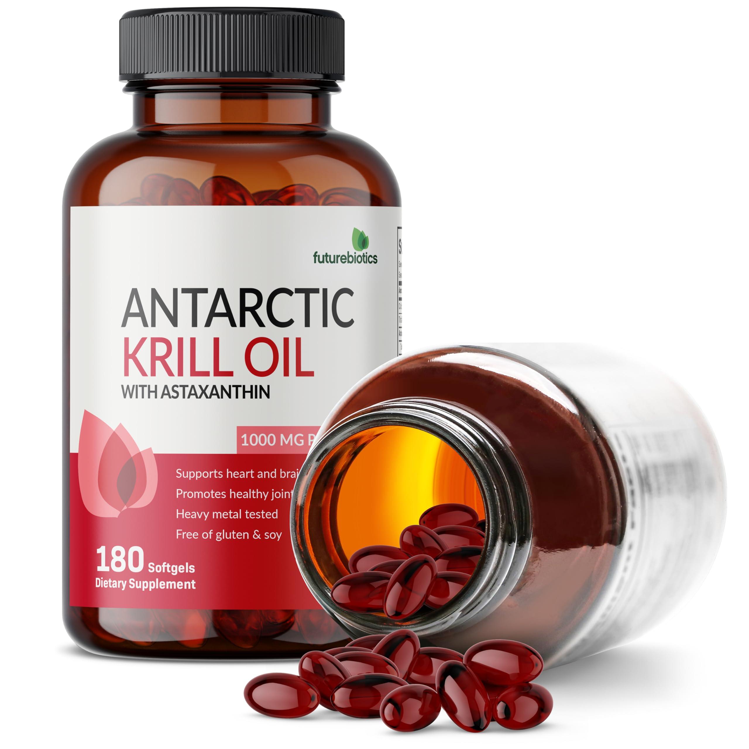Futurebiotics Futurebiotics Antarctic Krill Oil 1000mg with Omega-3s EPA, DHA, Astaxanthin and Phospholipids - 100% Pure Premium Krill Oil Heavy Metal Tested, Non GMO – 180 Softgels (90 Servings) …