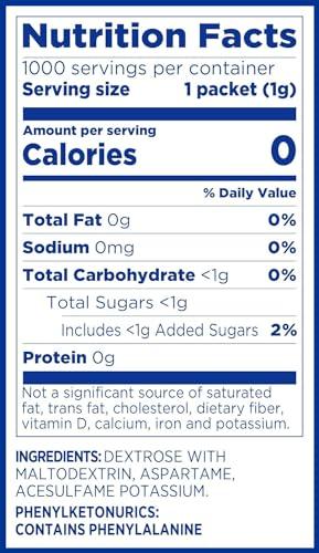 Equa Equal Original Zero Calorie Sweetener, 0.8g Packets, 100 Count Bag