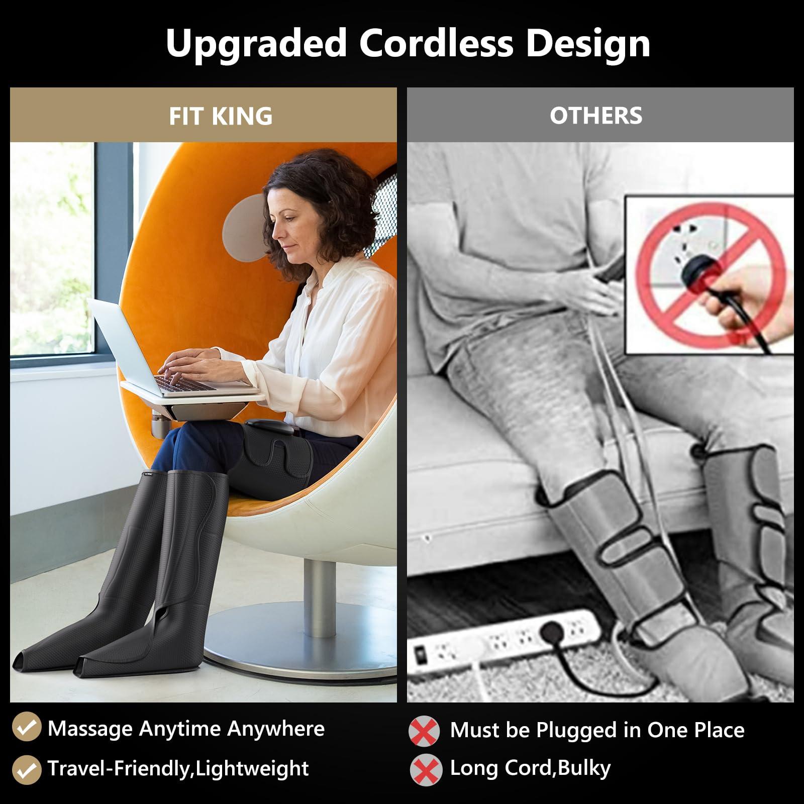 FIT KING FIT KING Cordless Full Leg Massager Compression Boots, Rechargeable Foot and Calf Massager for Travel, Blood Circulation & Fast Recovery, Pain Relief | No External Long Air Hoses,Gift Idea