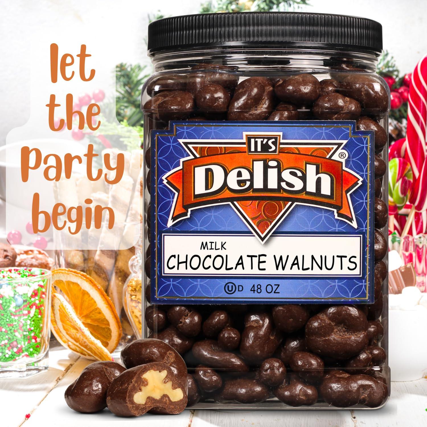 It\'s Delish Milk Chocolate Covered Walnuts by It\'s Delish, 48 Oz Jumbo Container | Milk Chocolate Covered Walnut Candy Nuts Bulk Walnuts Chocolates Sweet & Crunchy Nut Snack | Kosher Dairy
