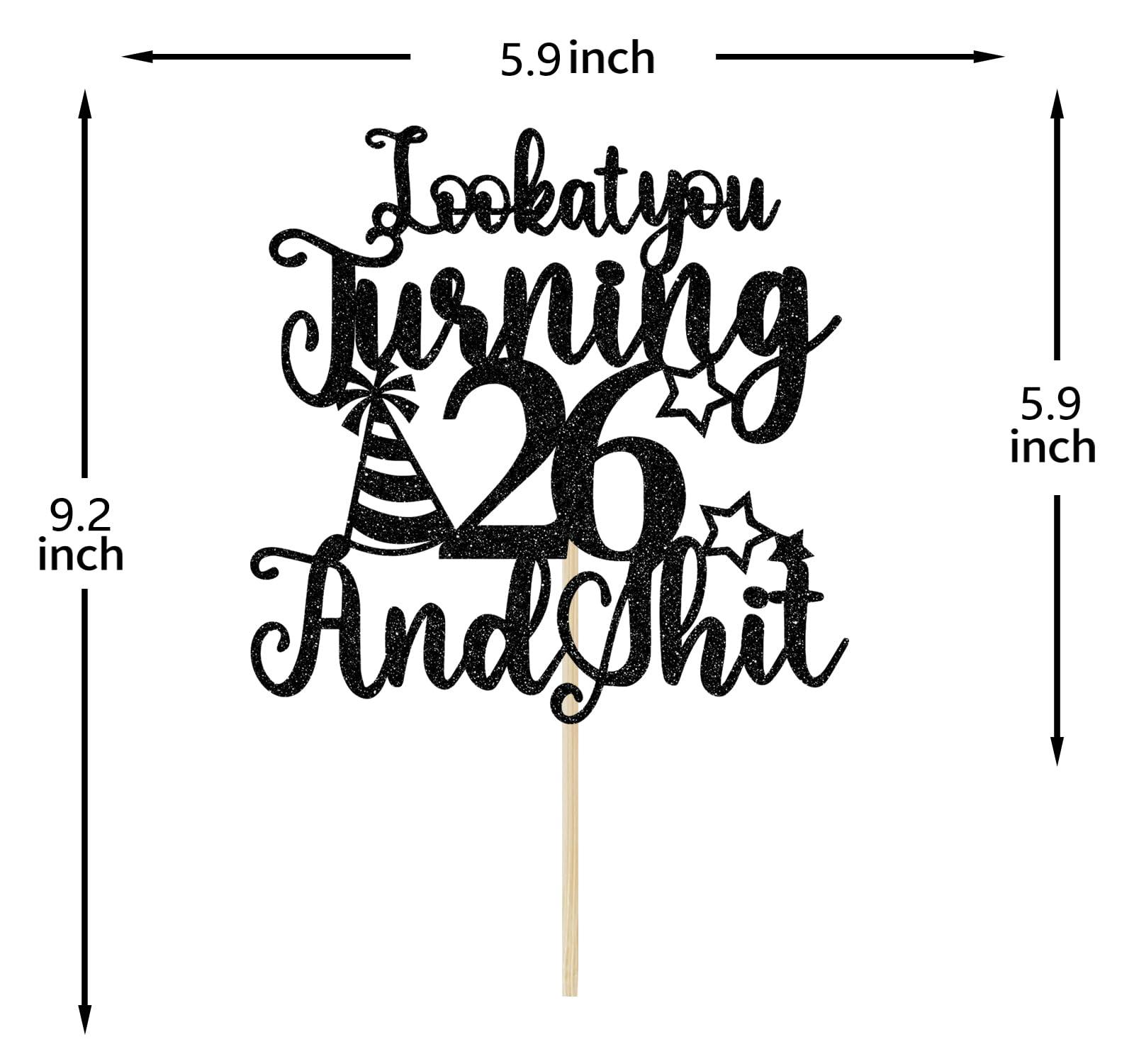 Bytorjar Happy 26th Birthday Cake Topper, 26th Birthday Cake Decor, Cheers to 26 Years, Hello 26, Funny 26th Birthday Party Decorations, Black Glitter