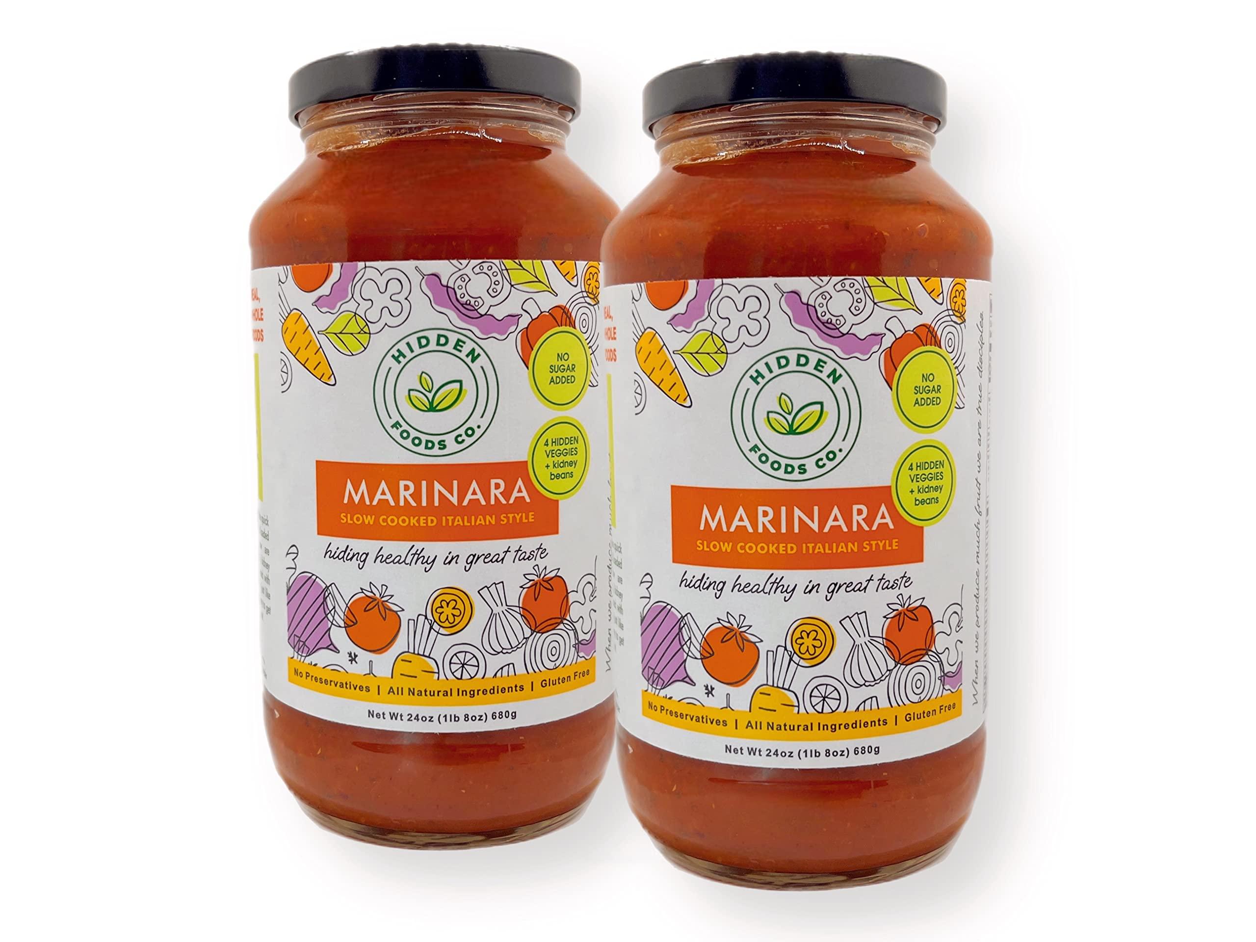 Hidden Foods Co. Hidden Foods Slow Cooked Marinara Sauce with Natural Vegetables, 24 oz. Jar, Low Carb and Low Sodium, No Sugar Added, Thick and Delicious Flavor for Pasta, Pizza, and Recipes
