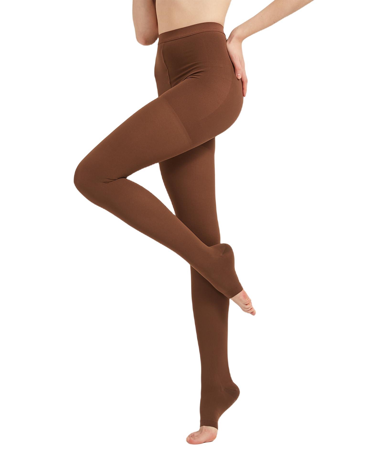 AMZAM AMZAM Medical Compression Pantyhose for Women Men, 15-20 mmHg Graduated Compression Tights, Opaque Toeless Compression Stockings Waist High Support Tights for Edema, Varicose Veins, DVT, Brown M