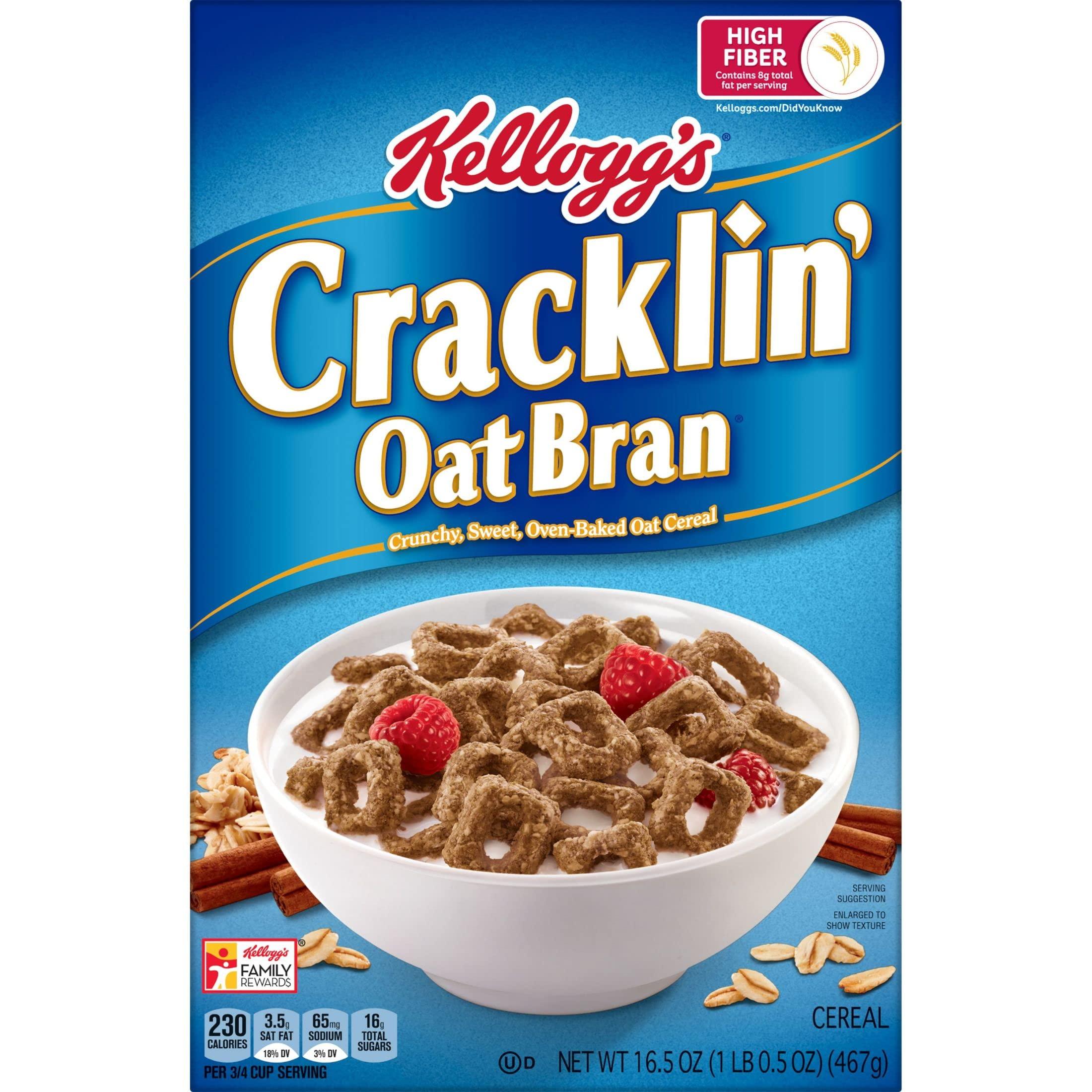 Cracklin\' Oat Bran Cracklin\' Oat Bran Cold Breakfast Cereal, High Fiber Cereal, 8 Vitamins and Minerals, Original, 16.5oz Box (1 Box)
