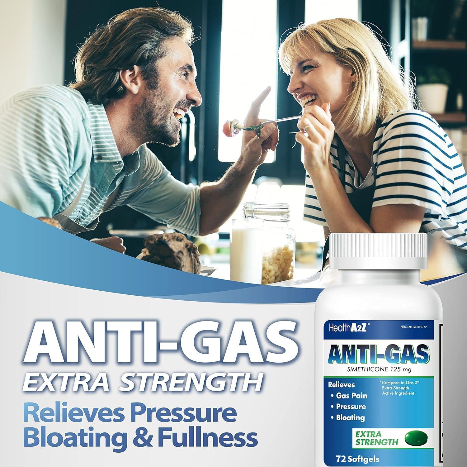 HealthA2Z HealthA2Z Gas Relief Simethicone | 125mg | Relieves from Stomach Discomfort and Gas | Anti Flatulence | Relieves Gas Fast and Bloating (72 Counts (Pack of 1))