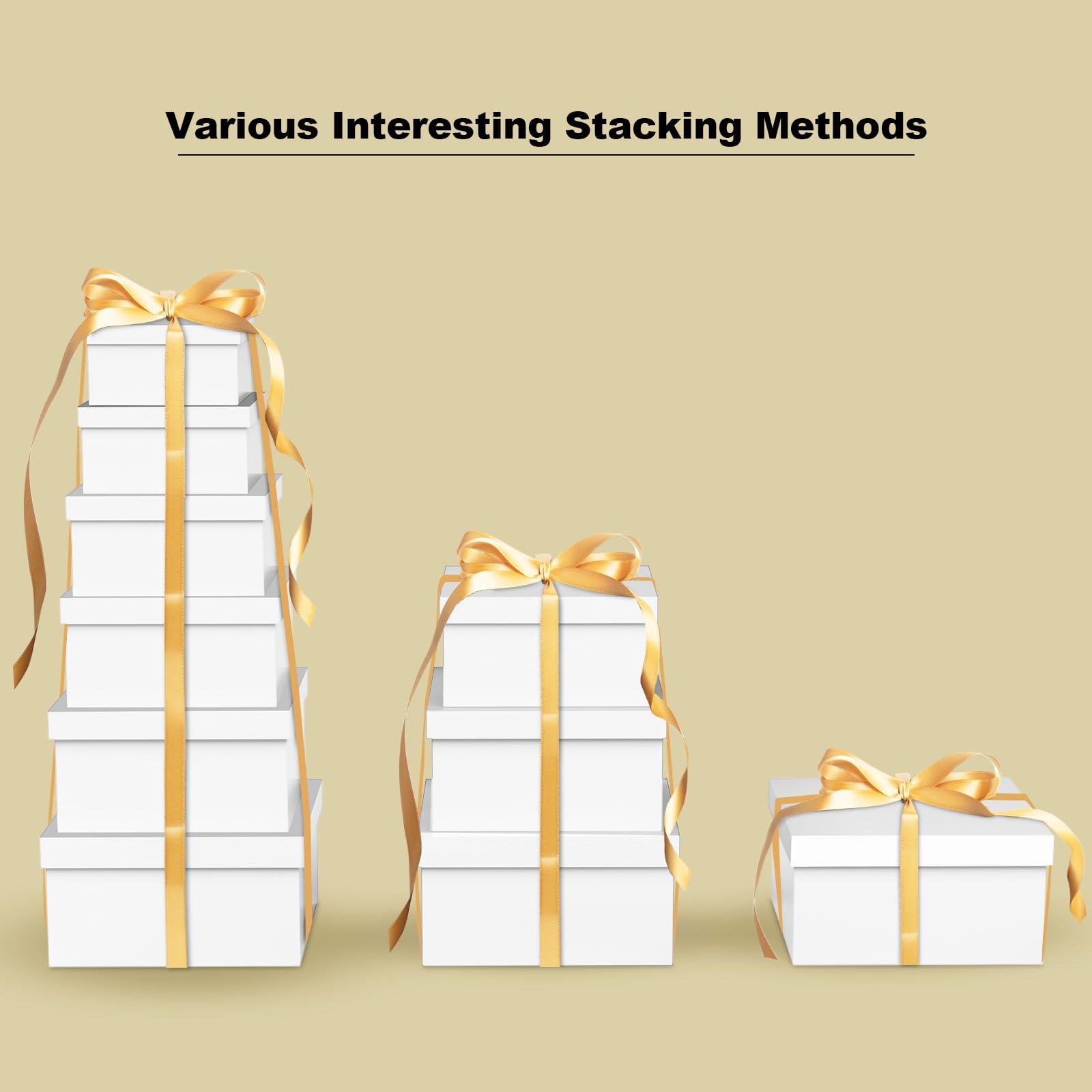 NOVELTYBOXUSA NOVELTYBOXUSA Nesting Gift Boxes with Lids for Presents Set of 6, Black Square Gift Box with Ribbon, Assorted Sizes Stackable Gift boxes for Birthday Wedding Bridesmaid Proposal