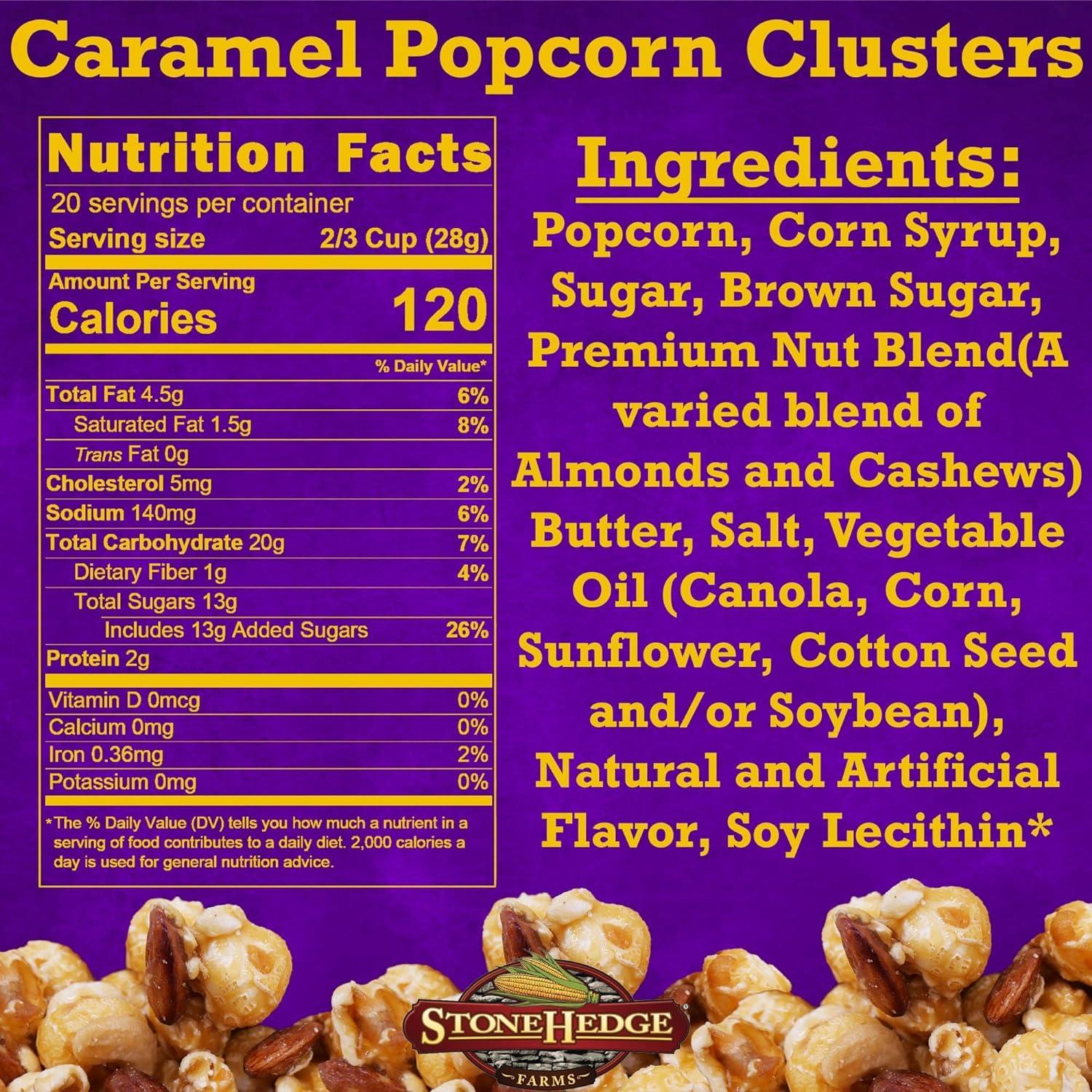 Stonehedge Farms Stonehedge Farms Gourmet Caramel Popcorn Clusters | 20 oz (Pack of 2) | Reclosable Containers | Mix Of Popcorn, Cashews, Almonds and Butter Toffee | Holiday Snack Gift