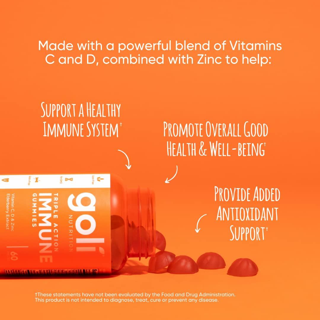 Goli Goli Immune Vitamin Gummy - 120 Count - Elderberry, Vitamin C, D & Zinc, Vegan, Non-GMO, Gluten-Free & Gelatin-Free, Pack of 2