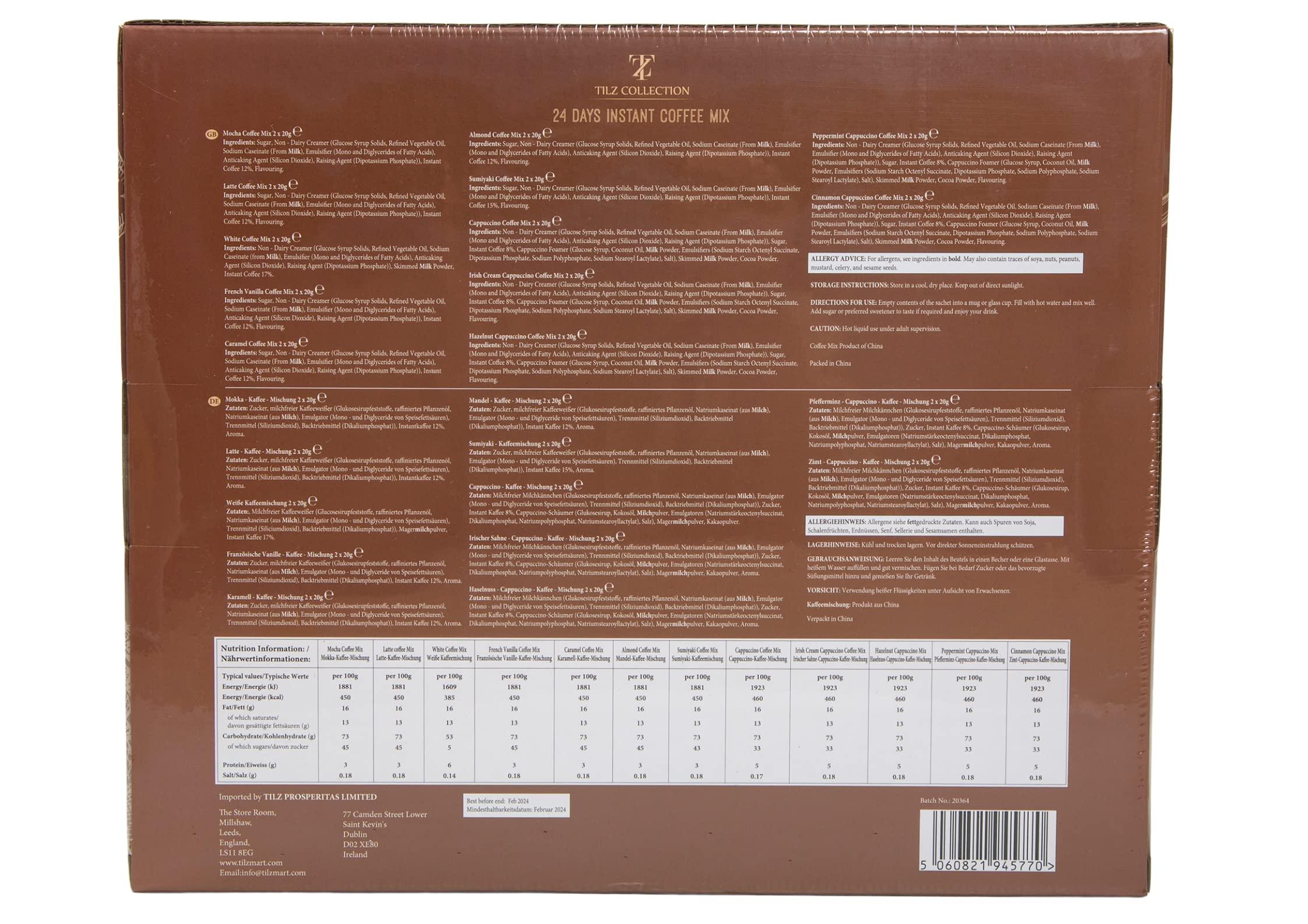 Tilz Coffee Advent Calendar 2024, Coffee Gifts For Women, Men, 24 Flavours Instant Coffee Packets Single Serve, Food Advent Christmas Coffee Gifts For Coffee Lovers, Coffee Gift Sets For Women Men