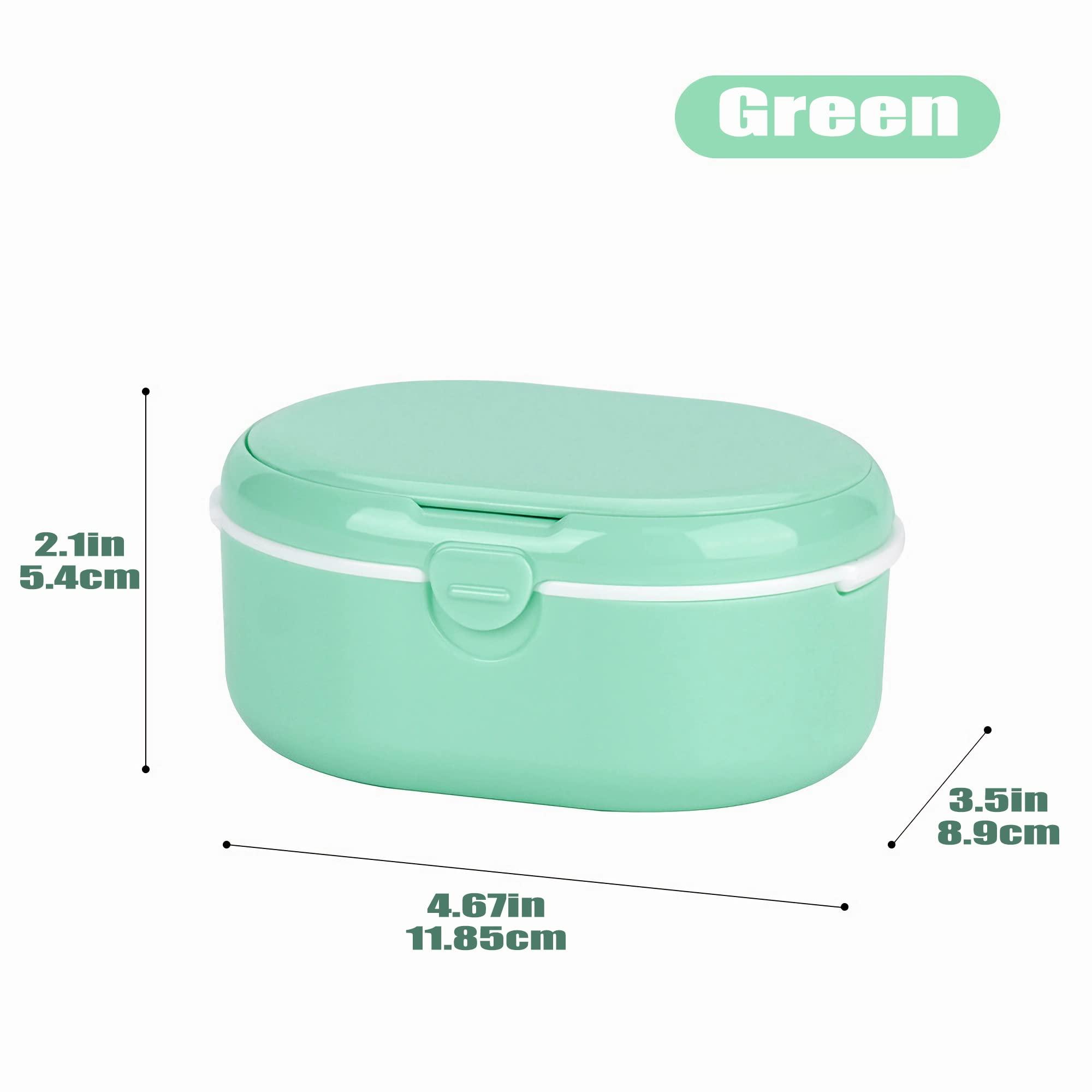 MURRI&MURRDI MURRI&MURRDI Retainer Case, Denture Bath Box with Strainer Basket, Mouth Guard Case, Braces Cleaner Cup, Cute Denture Holder Storage Soak Container for Travel Cleaning (D Green)