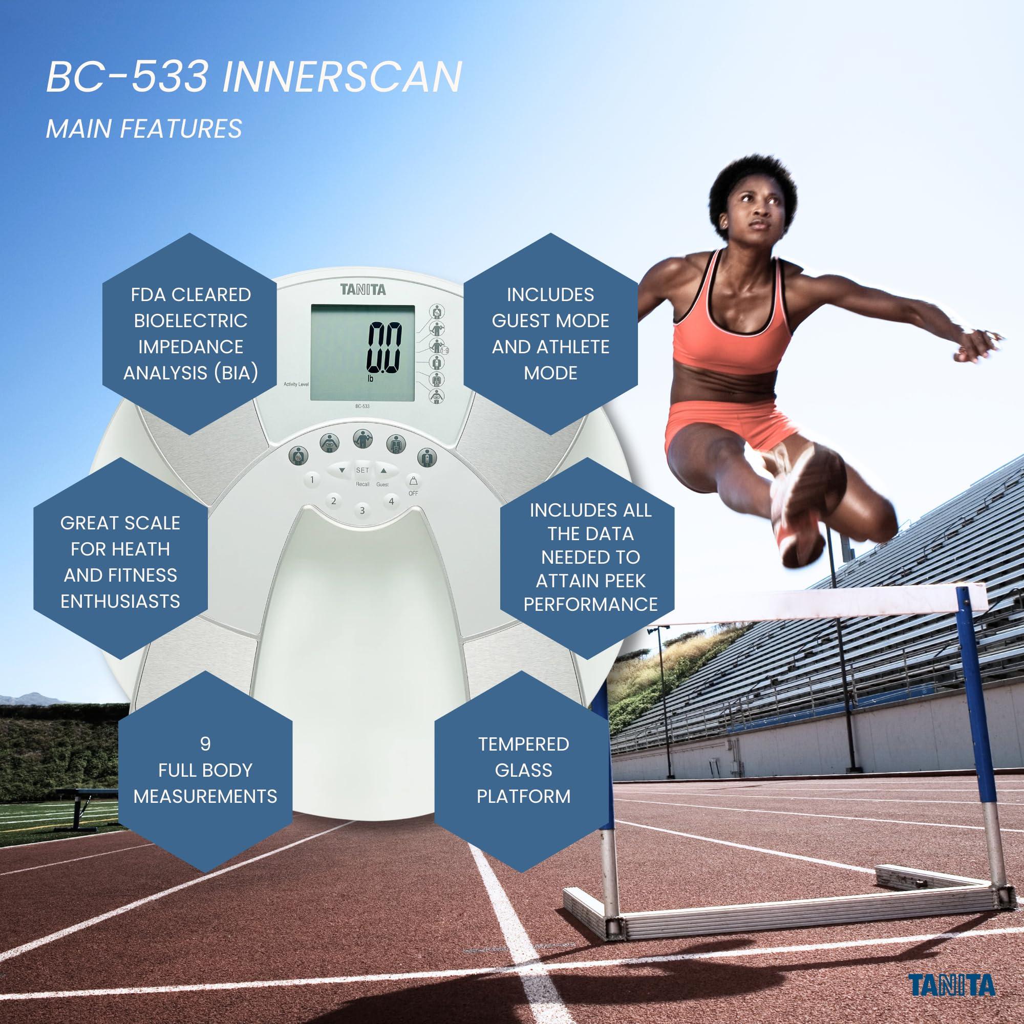 TANITA Tanita BC-533 Digital Bathroom Scale - Japan Technology Clear Glass Smart Innerscan Body Composition Monitor, Measures Weight, Body Fat, Muscle Mass, BMI, Bone Mass, Visceral Fat - FSA/HSA Eligible