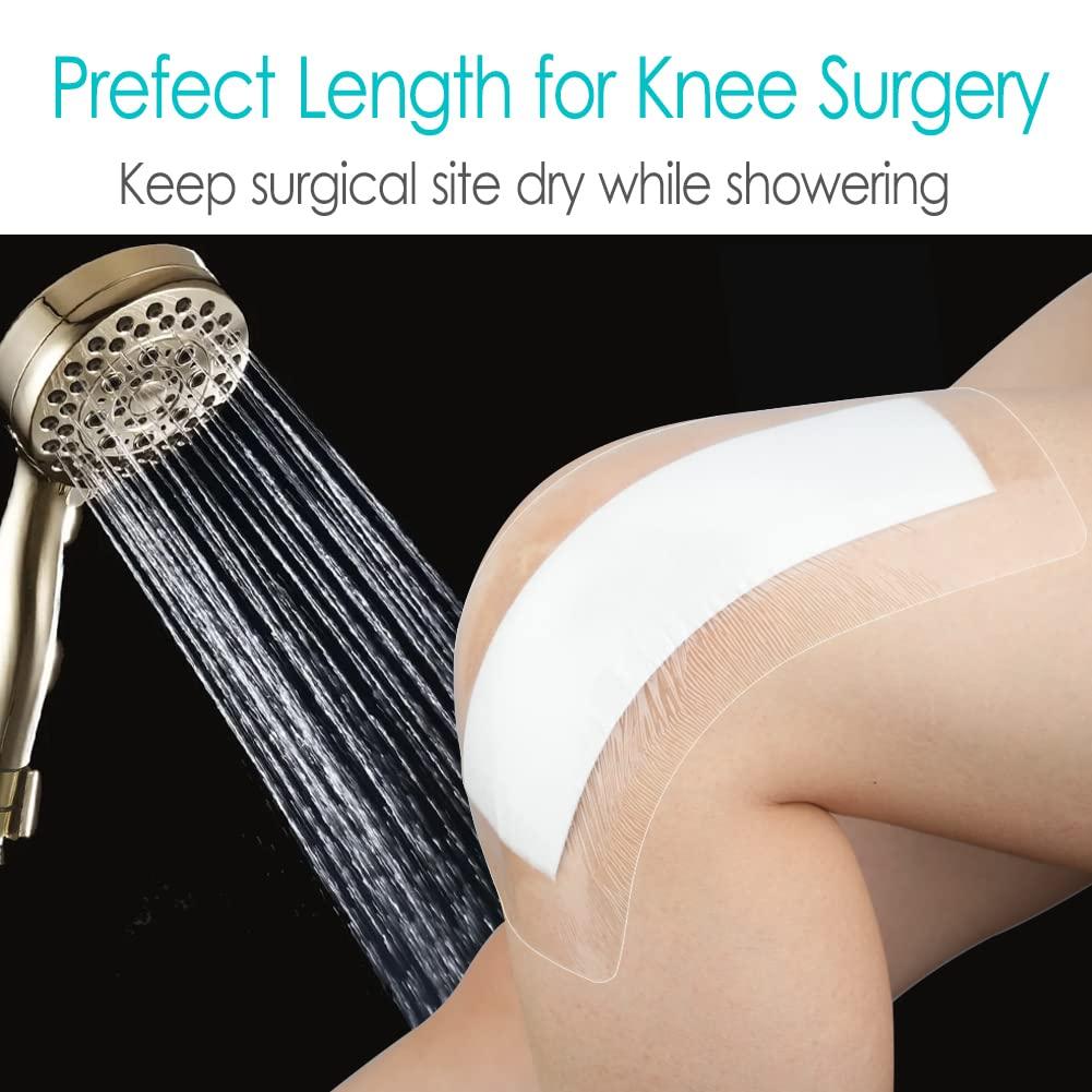 SinaiSea Large Waterproof Knee Replacement Surgery Adhesive Bandages Hip Surgery Shower Protector Cover Long Post Surgical Incision Wounds Island Dressing Bordered Gauze 4\"x12\" 25 Pack