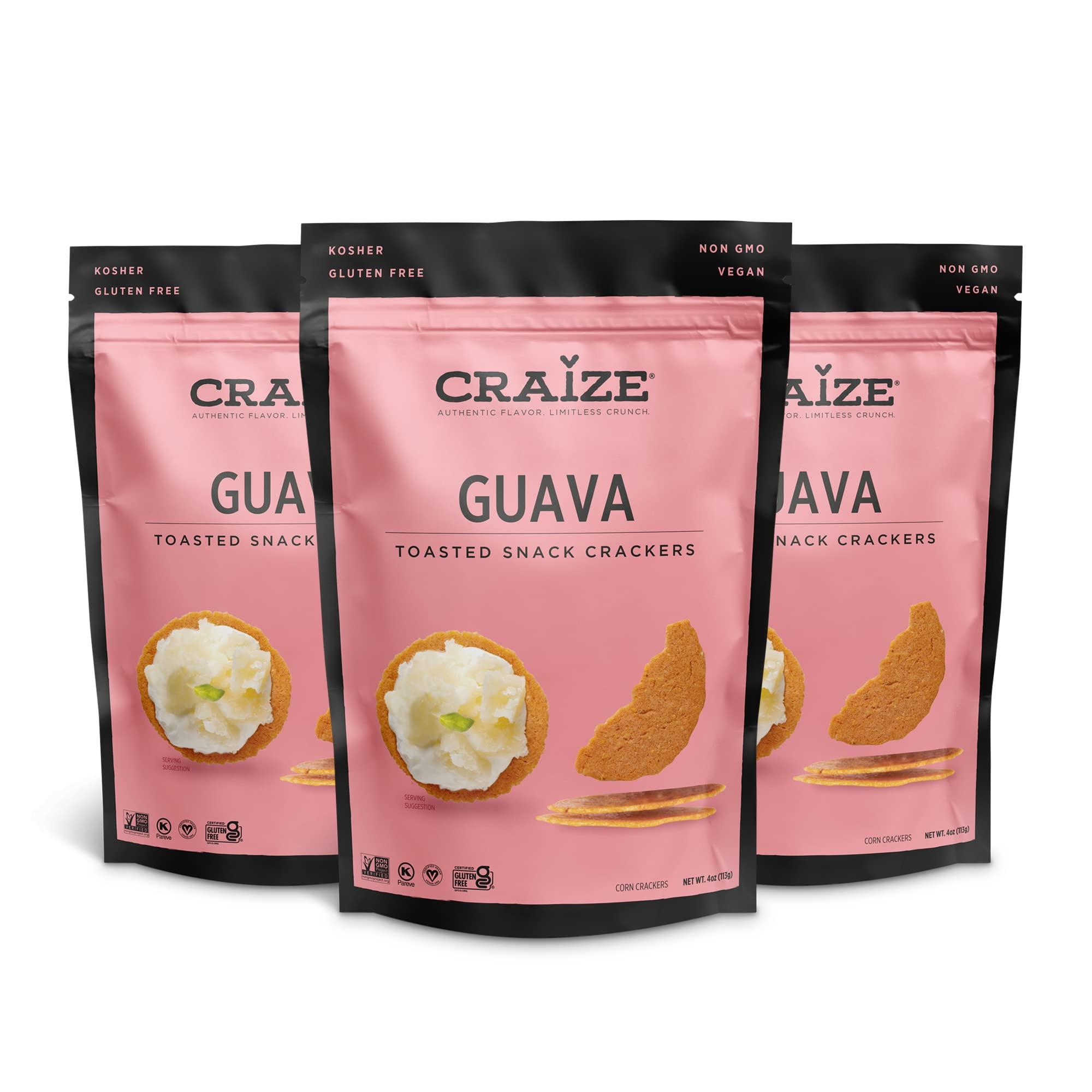 Craize Craize Guava Crisps | Gluten Free, Vegan, Kosher, Toasted Corn Crackers | 3 pack, 4 oz each