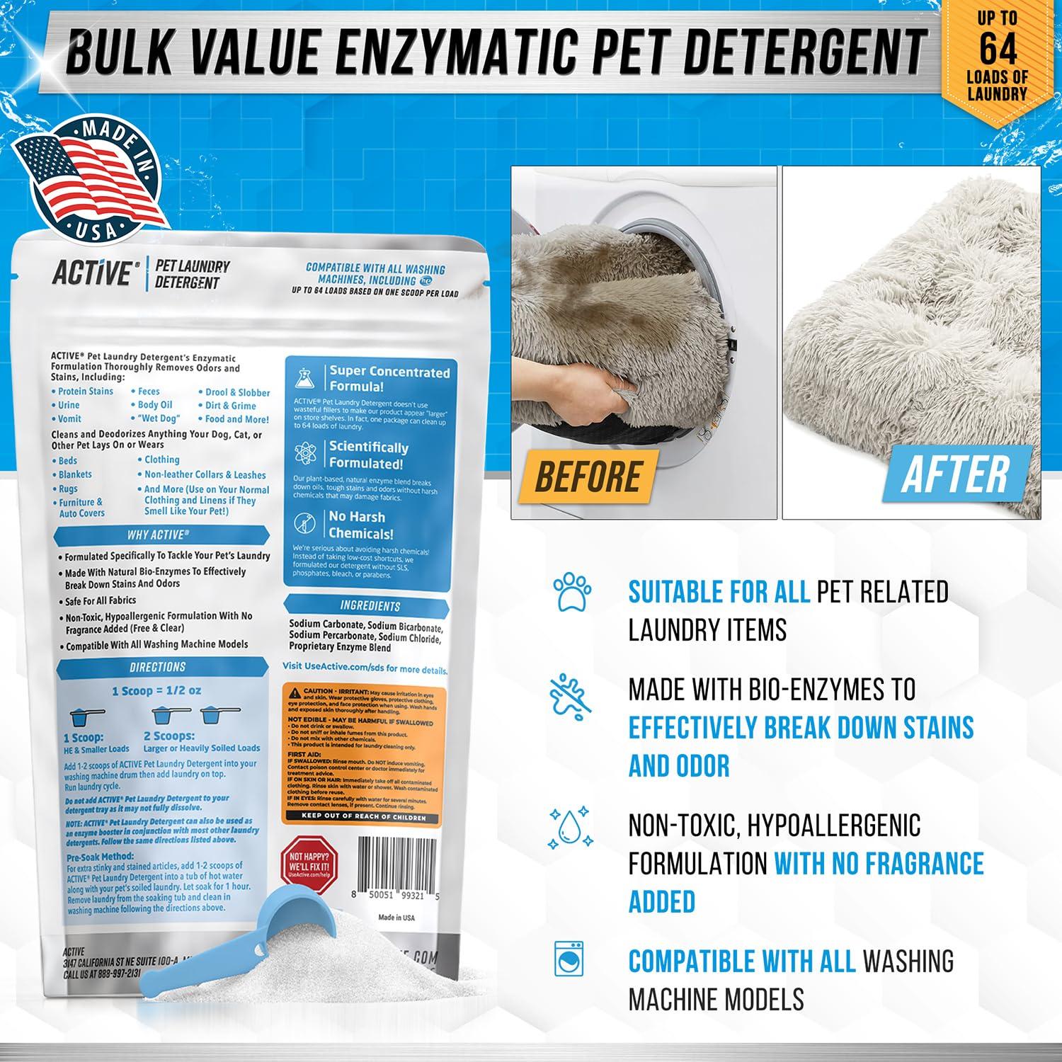 ACTIVE ACTIVE Pet Laundry Detergent and Laundry Detergent Sheets - Includes 2LB Pet Detergent Powder and 80 Load of Fresh Linen Scent Detergent Sheets
