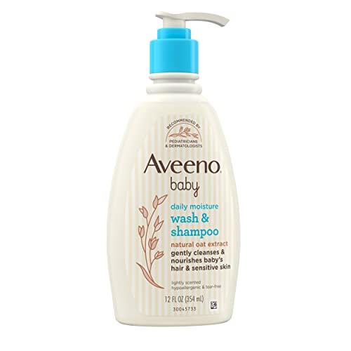 Aveeno Baby Aveeno Baby Daily Moisture Gentle Body Wash & Shampoo with Oat Extract, 2-in-1 Baby Bath Wash & Hair Shampoo, Tear- & Paraben-Free for Hair & Sensitive Skin, Lightly Scented, 12 fl. oz