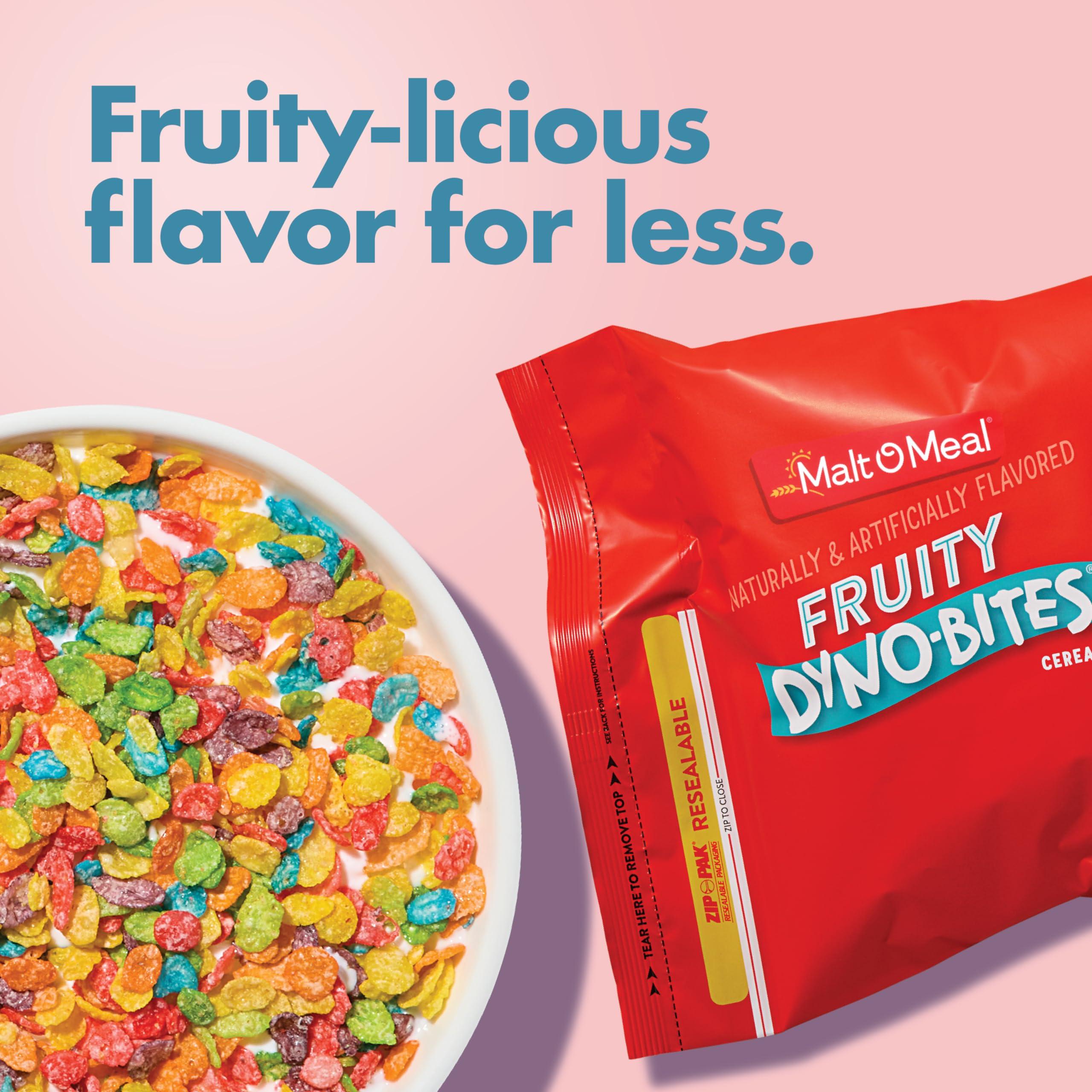Post Consumer Brands, LLC Malt-O-Meal Fruity Dyno Bites Cereal, Gluten Free Breakfast Cereal with Fruity Flavor, Large Cereal for Family, 32 OZ Resealable Cereal Bag
