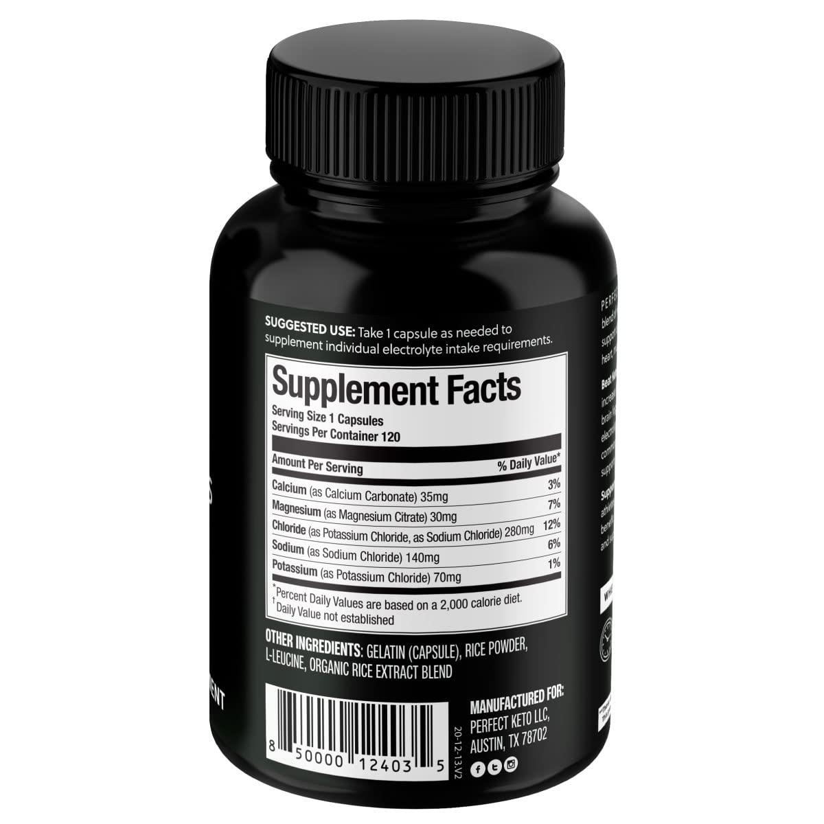 Perfect Keto Perfect Keto Electrolytes Capsules, Gluten Free, Electrolyte Supplement with Magnesium, Calcium, Potassium and Sodium, Hydration, Energy, Recovery and Immune Support, Unflavored, 120 Servings