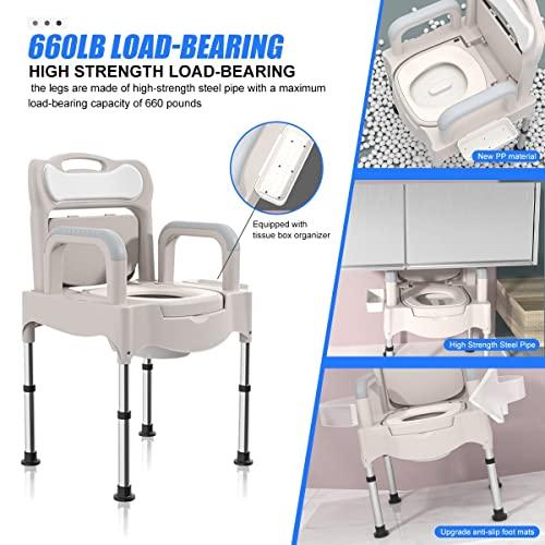 NDLBYR Bedside Commodes, 16" Toilet Chair Seat with Handles, Adjustable Mobile Portable Toilets, Anti-Slip and Anti-Rollover, Adult Potty Chair Load 660 Lb
