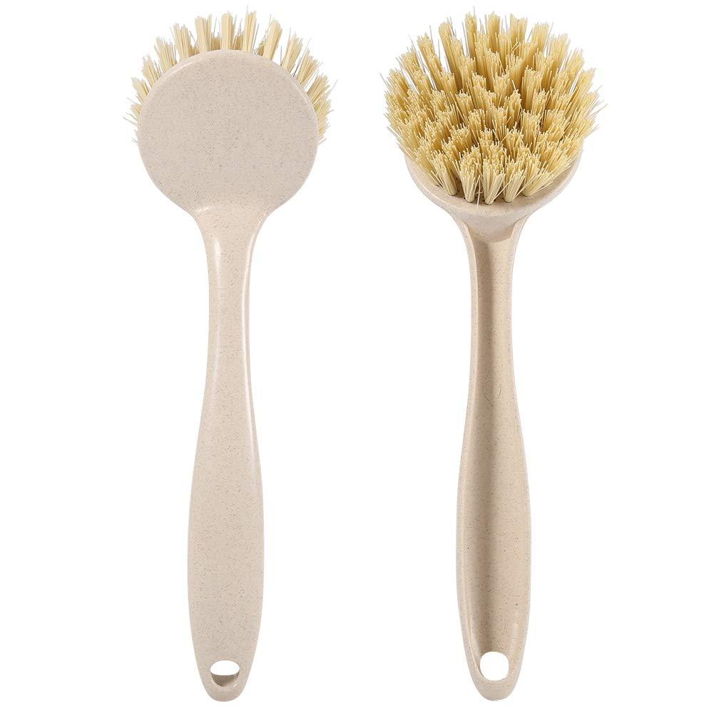 plplaaoo Dish Brush with Handle,Dish Scrub Brush,Kitchen Brushes for Dishes,Durable PP Kitchen Scrub Brush with Handle & Hanging Hole,Multipurpose Long Handle Dish Cleaning Brush for Pots,Pans,Sink