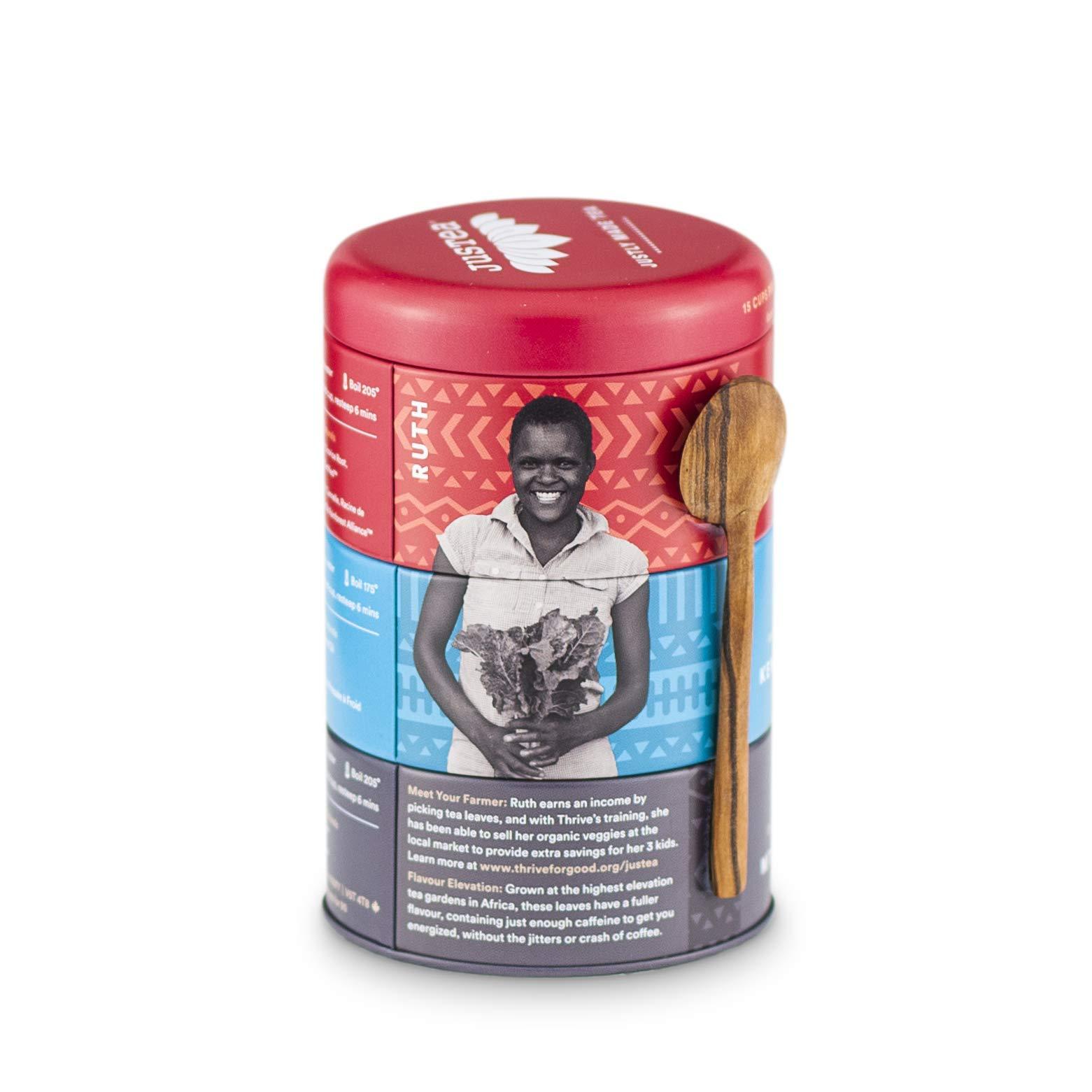 JusTea JusTea Black Tea Trio | Stacking Tins Variety Pack with Hand Carved Tea Spoon | Loose Leaf Tea | High Caffeine | Award-Winning | Fair Trade | Non-GMO