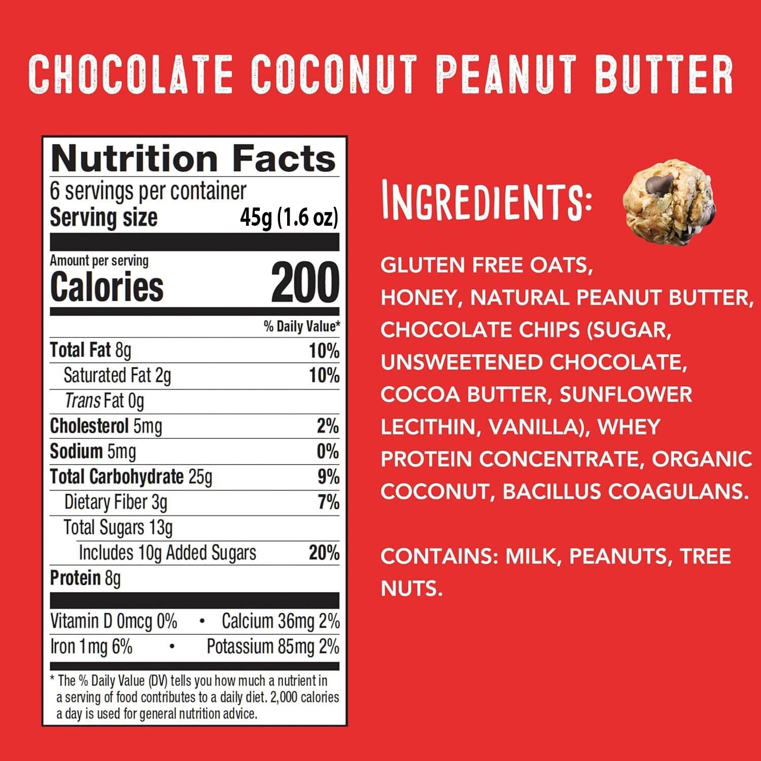 simplyFUEL simplyFUEL Whole Food Protein Balls with Probiotics - Chocolate Coconut Peanut Butter Snacks - 8g Protein Snack - Gluten Free Energy Balls (1 Pack of 12 Balls)