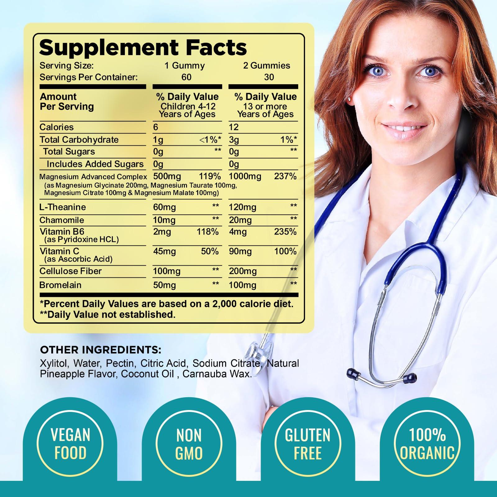 dilib Magnesium Complex Gummies- Calm Chewable Gummies for Kids & Adults- Magnesium Glycinate, Taurate, Citrate, Malate, Supplement-Support Calm Stress Relief, Bone, Muscle, Mood Vegan, 60 Gummies