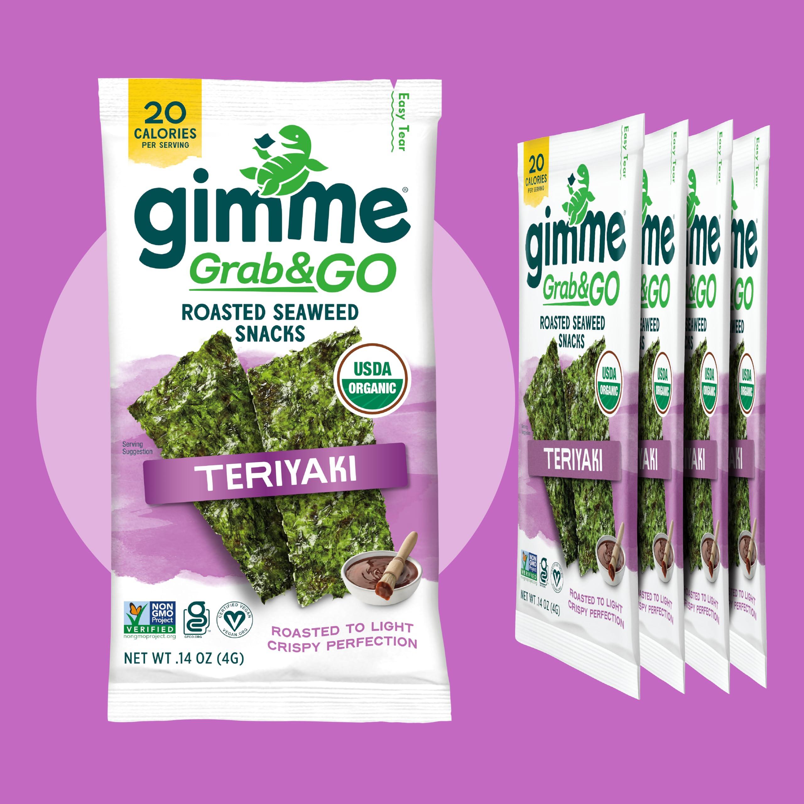 gimMe Gimme Seaweed Grab & Go Organic Premium Roasted Seaweed Snacks, Teriyaki, 5 Count Trayless, Keto, Vegan, Gluten-Free, Source of Omega3s and Iodine, Healthy On-The-Go Snack for Kids and Adults