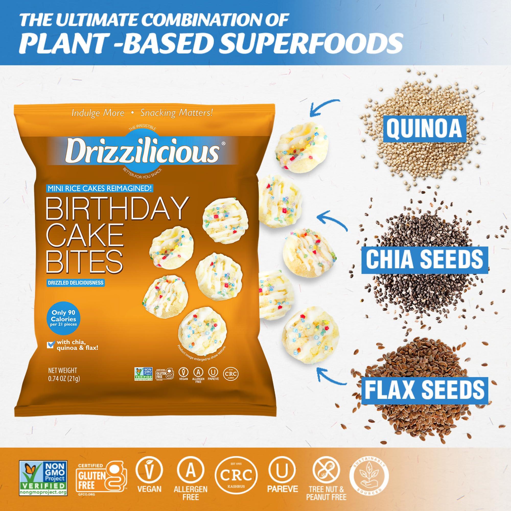 Drizzilicious Drizzilicious Mini Rice Cakes Birthday Cake - Rice Crisps, Healthy Snack for Adults and Kids, Flavored Rice Cakes, Vegan, Gluten Free, Allergen Free, Only 90 Calories Per Bag - 0.74 oz (Pack of 10)