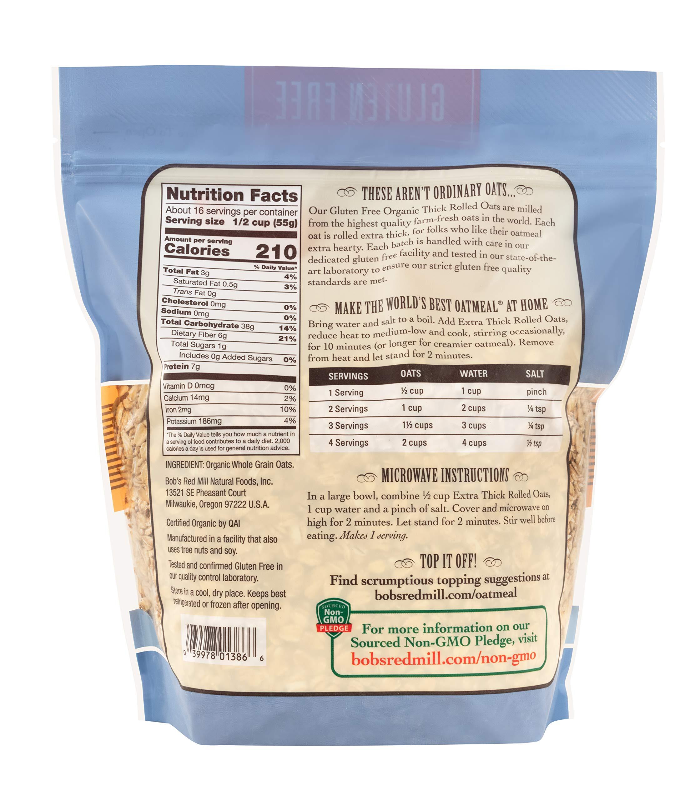 Bob's Red Mill Bob\'s Red Mill Gluten Free Organic Extra Thick Rolled Oats, 32oz (Pack of 4) - Non GMO, Whole Grain, Vegan, Kosher