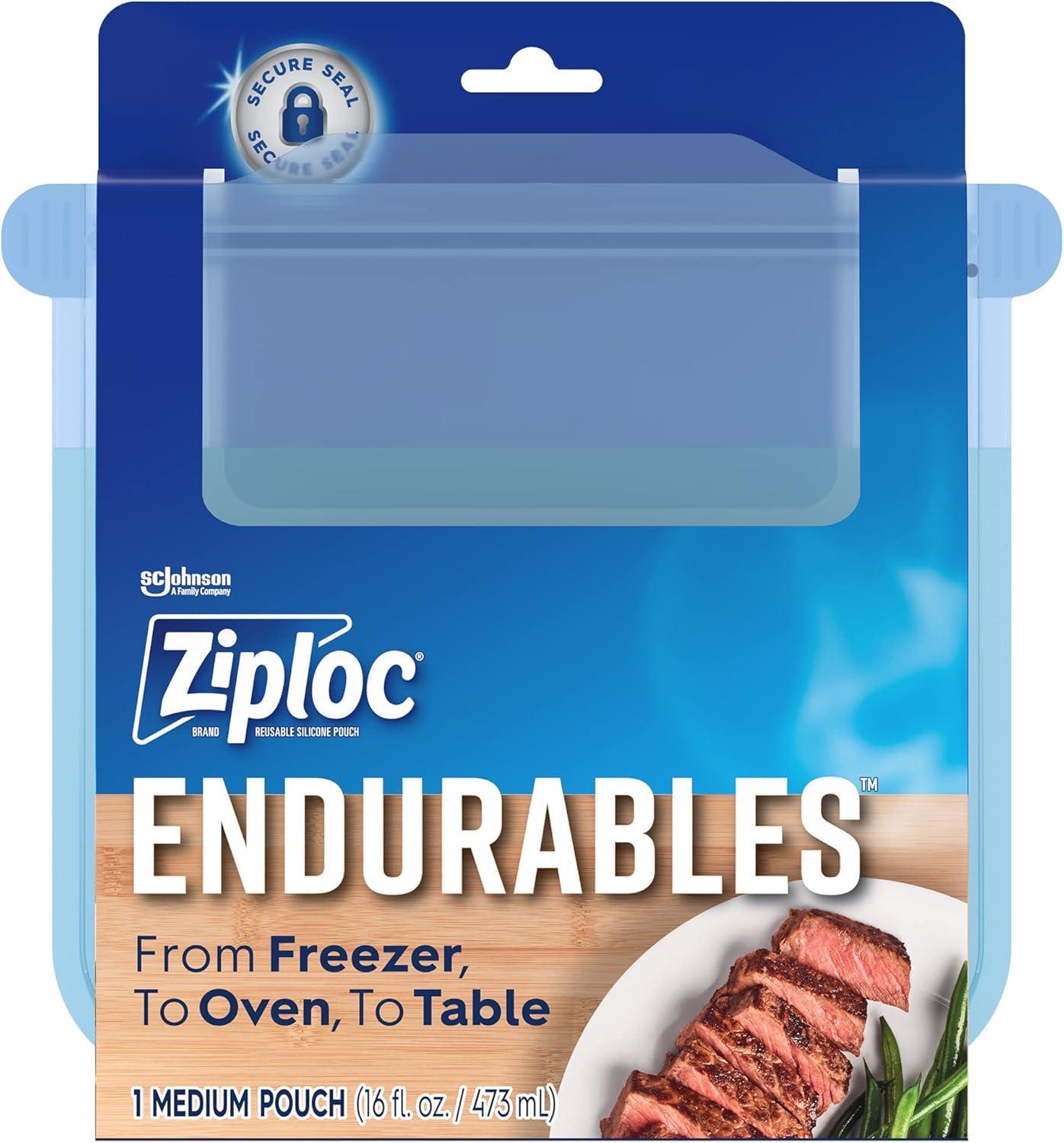 Ziploc Ziploc Endurables Medium Pouch, 2 Cups, Reusable Silicone Bags and Food Storage Meal Prep Containers for Freezer, Oven, and Microwave, Dishwasher Safe