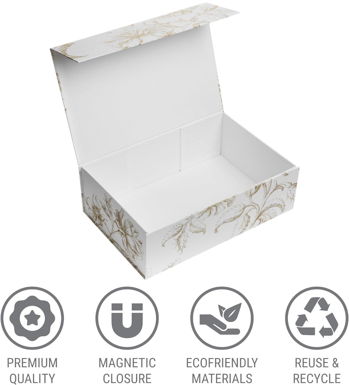 Sorarto Sorarto Luxury Keepsake Gift Box | Gold Floral Decorative Boxes with Magnetic Lids for Presents, Wedding Memory Box, and Bridal Gifts. 13.5\" x 9\" x 4.3\"